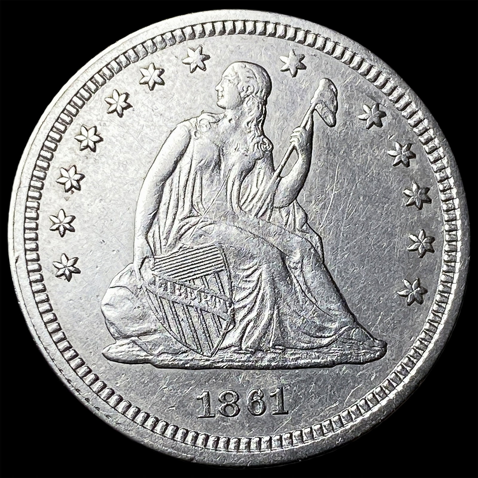1861 Seated Liberty Quarter CLOSELY UNCIRCULATED: 1861 Seated Liberty Quarter CLOSELY UNCIRCULATED
