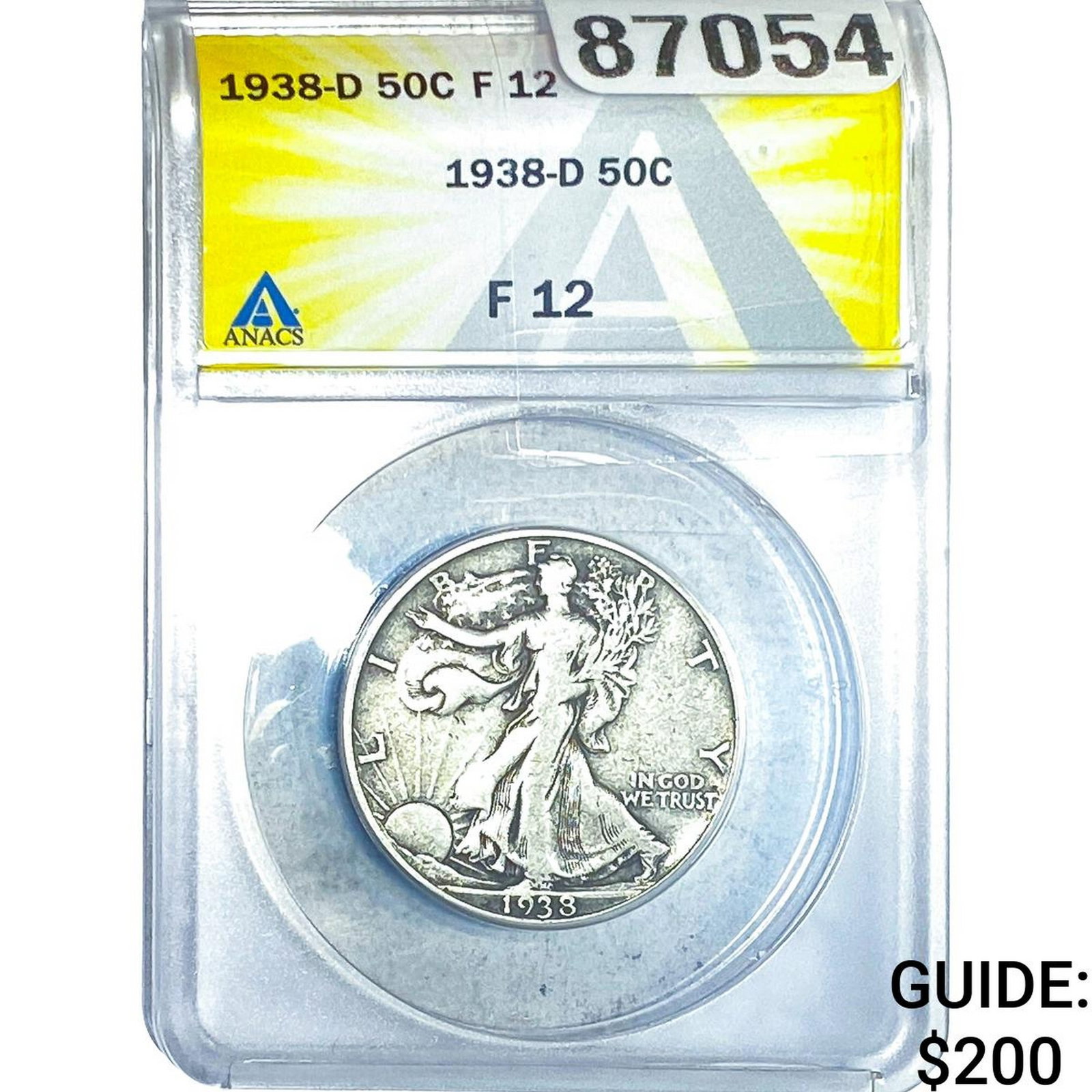 1938-D Walking Liberty Half Dollar ANACS F12: 1938-D Walking Liberty Half Dollar ANACS F12