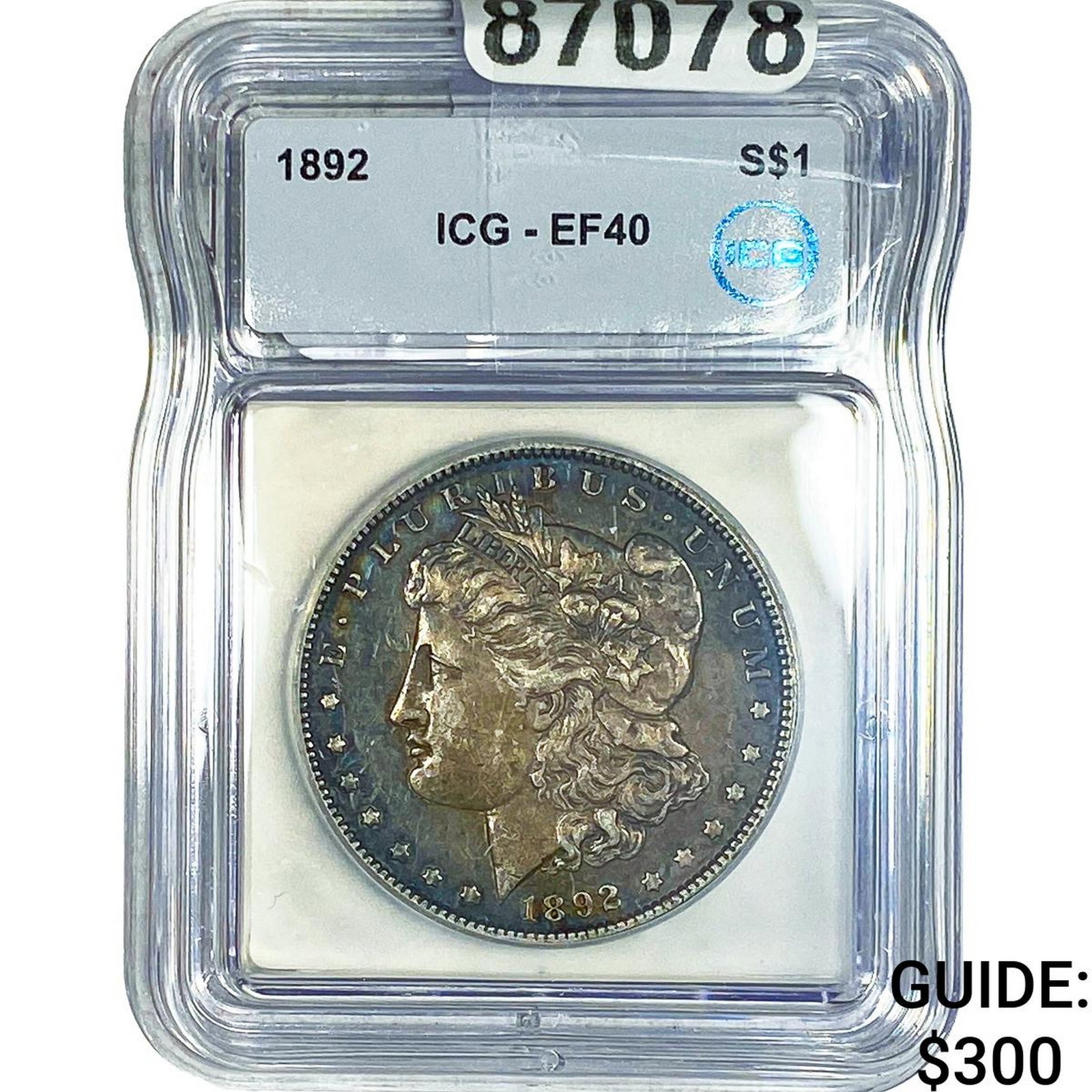 1892 Morgan Silver Dollar ICG EF40: 1892 Morgan Silver Dollar ICG EF40