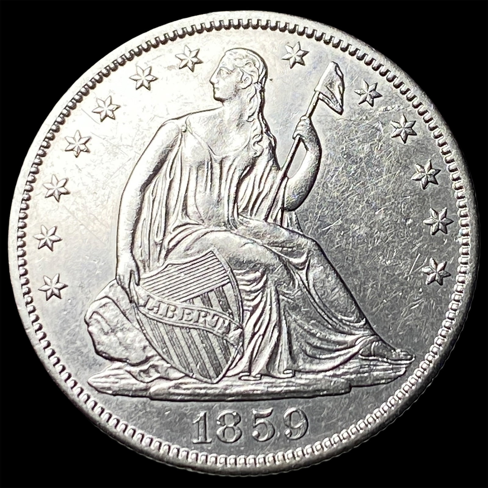 1859-O Silver Seated Liberty Half Dollar CLOSELY UNCIRCULATED: 1859-O Silver Seated Liberty Half Dollar CLOSELY UNCIRCULATED