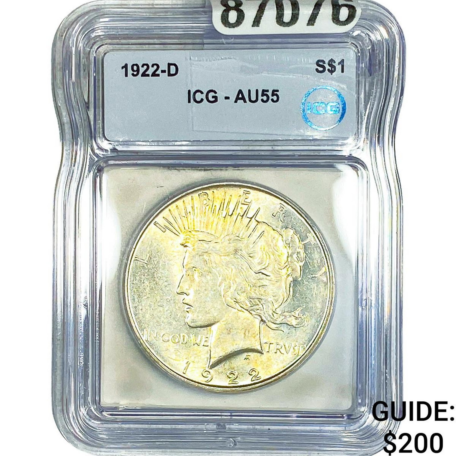 1922-D Silver Peace Dollar ICG AU55: 1922-D Silver Peace Dollar ICG AU55