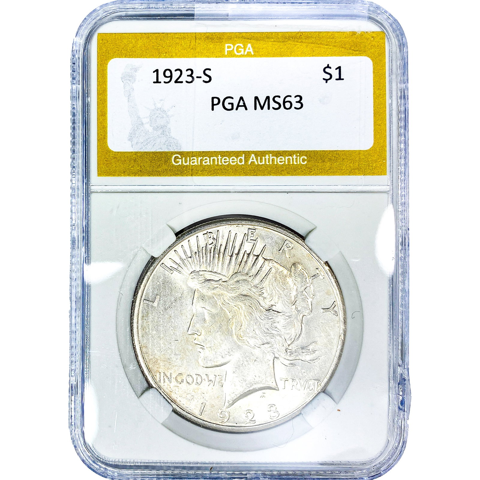 1923-S Silver Peace Dollar PGA MS63: 1923-S Silver Peace Dollar PGA MS63