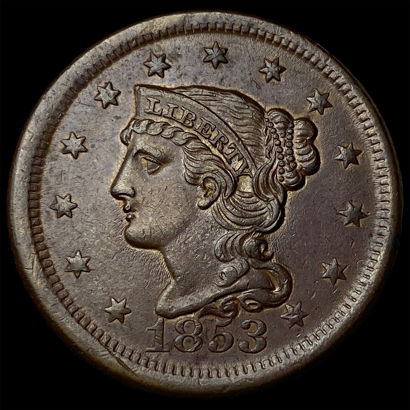 1853 Braided Hair Large Cent CLOSELY UNCIRCULATED: 1853 Braided Hair Large Cent CLOSELY UNCIRCULATED