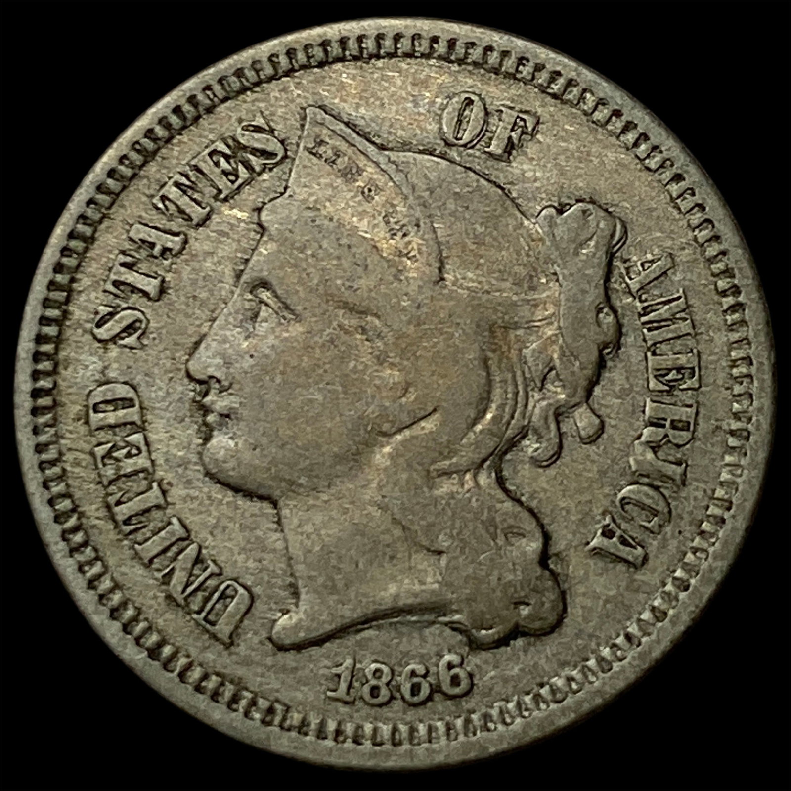 1866 Nickel Three-Cent Piece LIGHTLY CIRCULATED: 1866 Nickel Three-Cent Piece LIGHTLY CIRCULATED