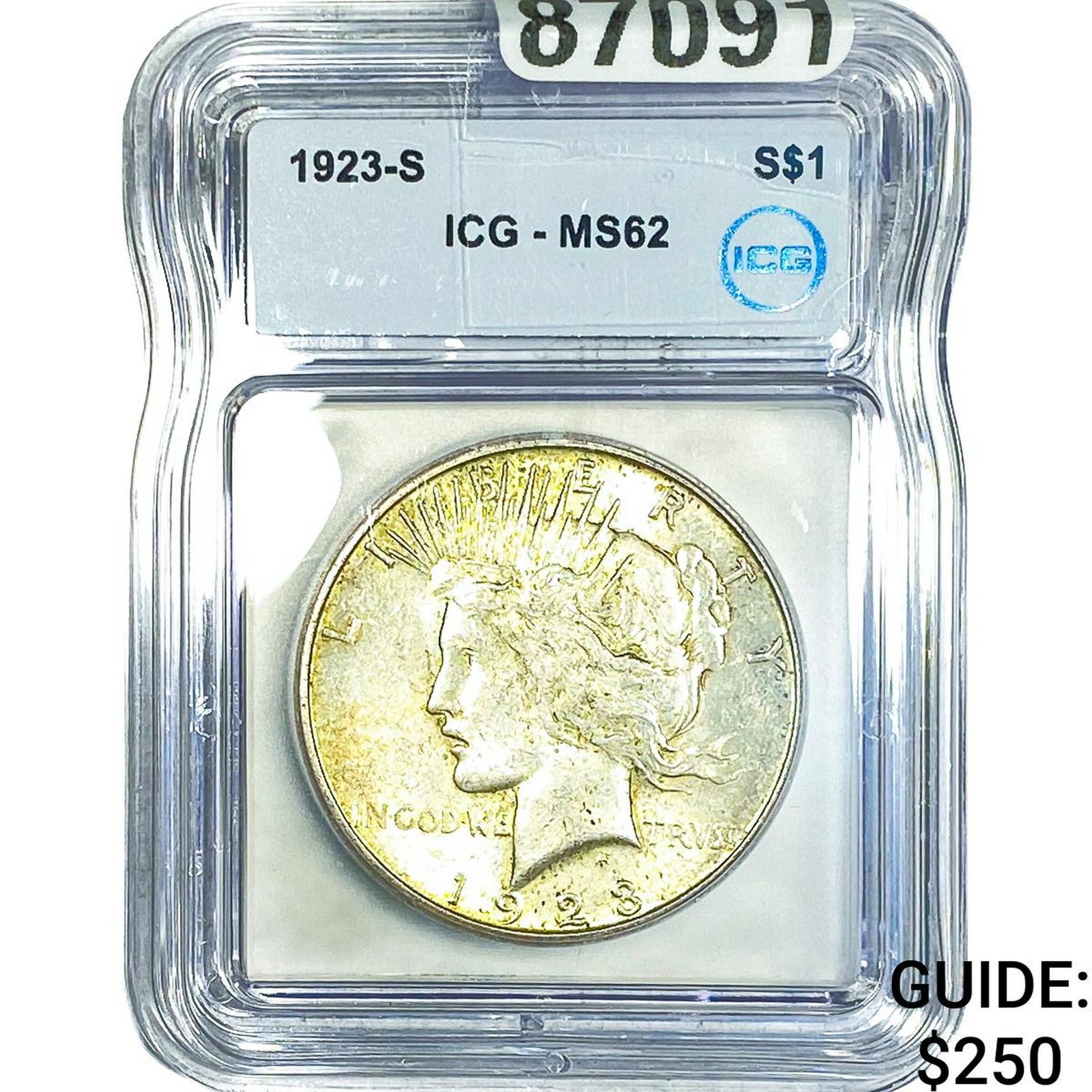 1923-S Silver Peace Dollar ICG MS62: 1923-S Silver Peace Dollar ICG MS62