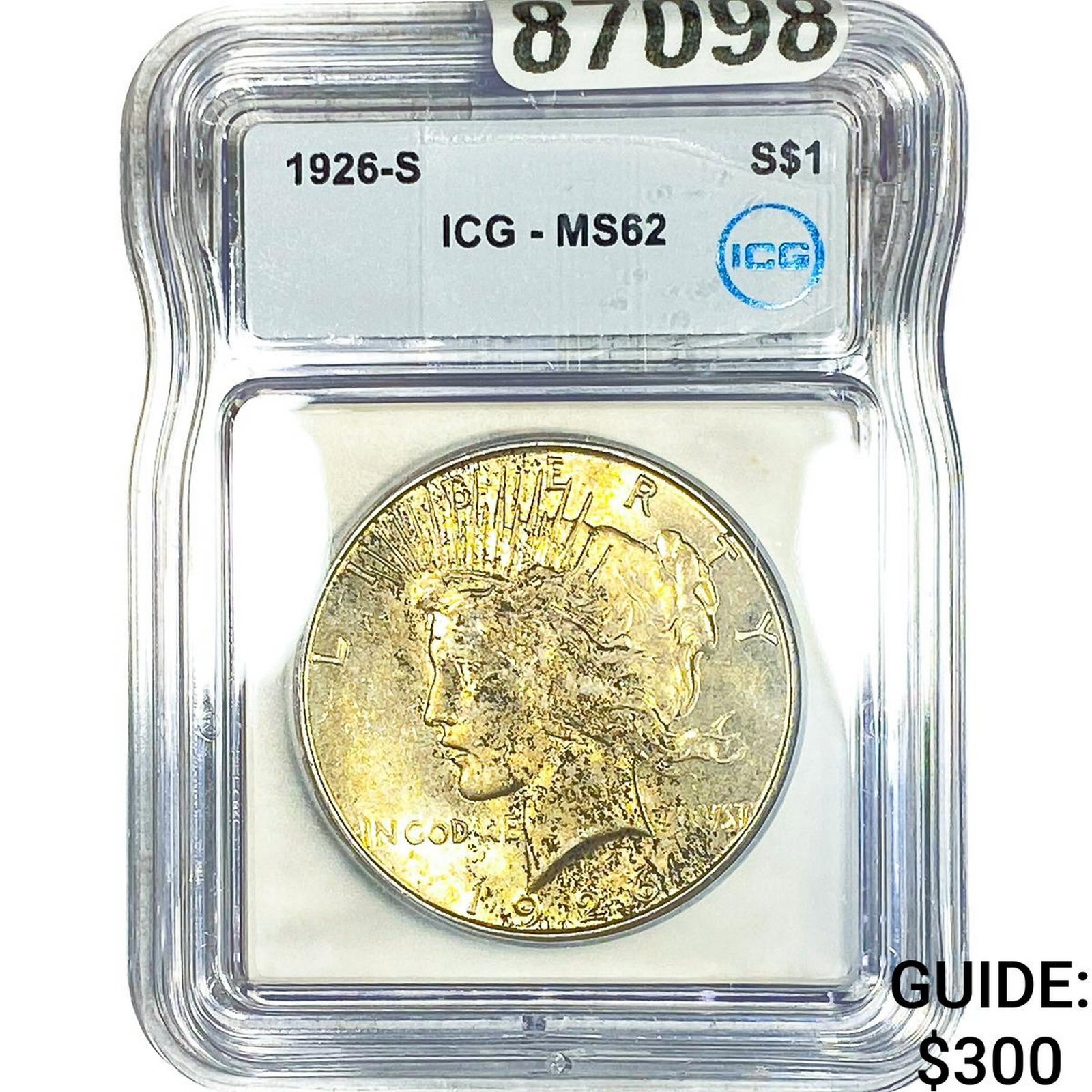 1926-S Silver Peace Dollar ICG MS62: 1926-S Silver Peace Dollar ICG MS62
