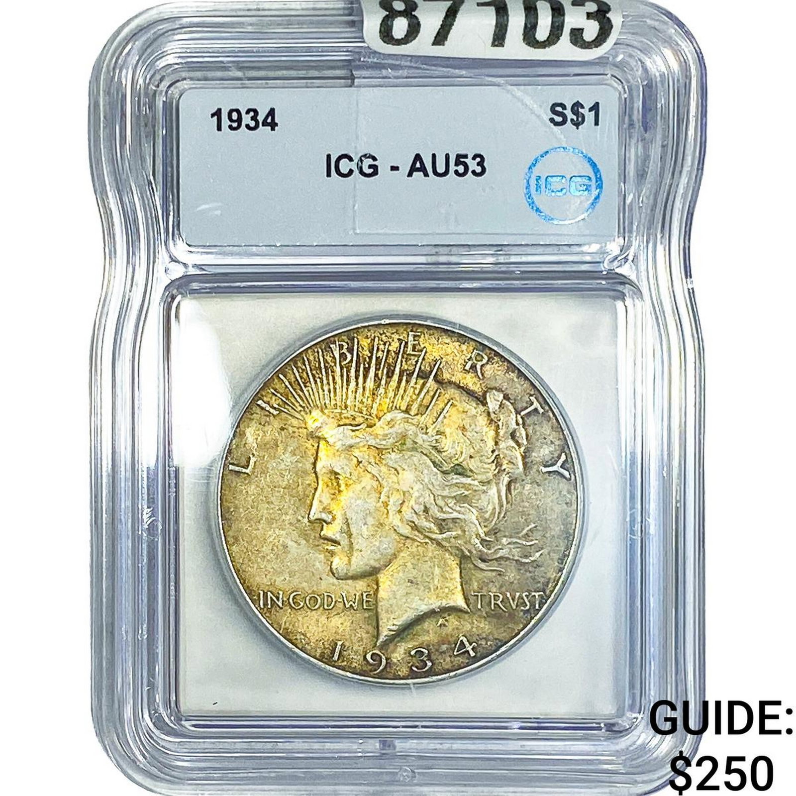 1934 Silver Peace Dollar ICG AU53: 1934 Silver Peace Dollar ICG AU53