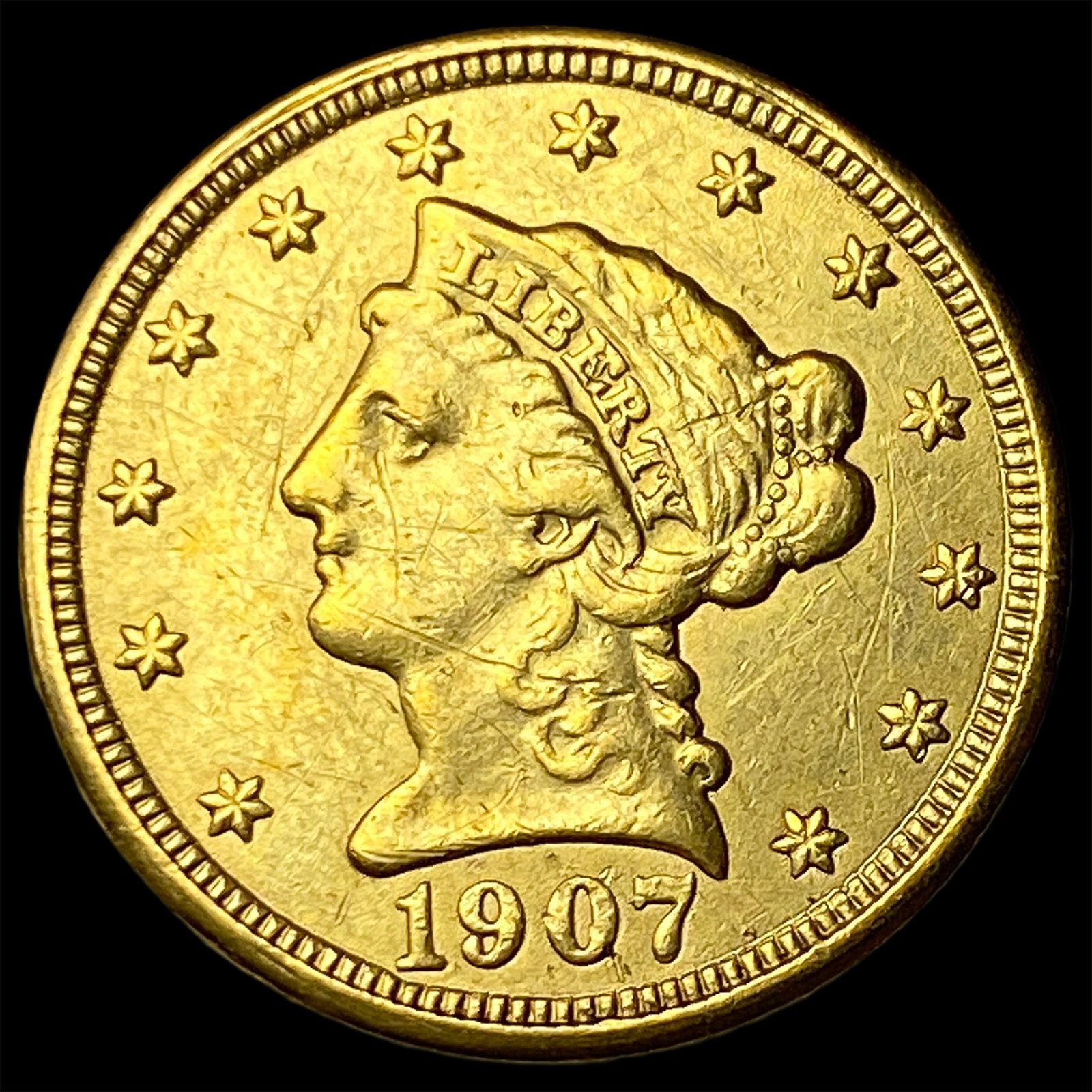 1907 Liberty Head Gold Quarter Eagle $2.50 NEARLY UNCIRCULATED: 1907 Liberty Head Gold Quarter Eagle $2.50 NEARLY UNCIRCULATED