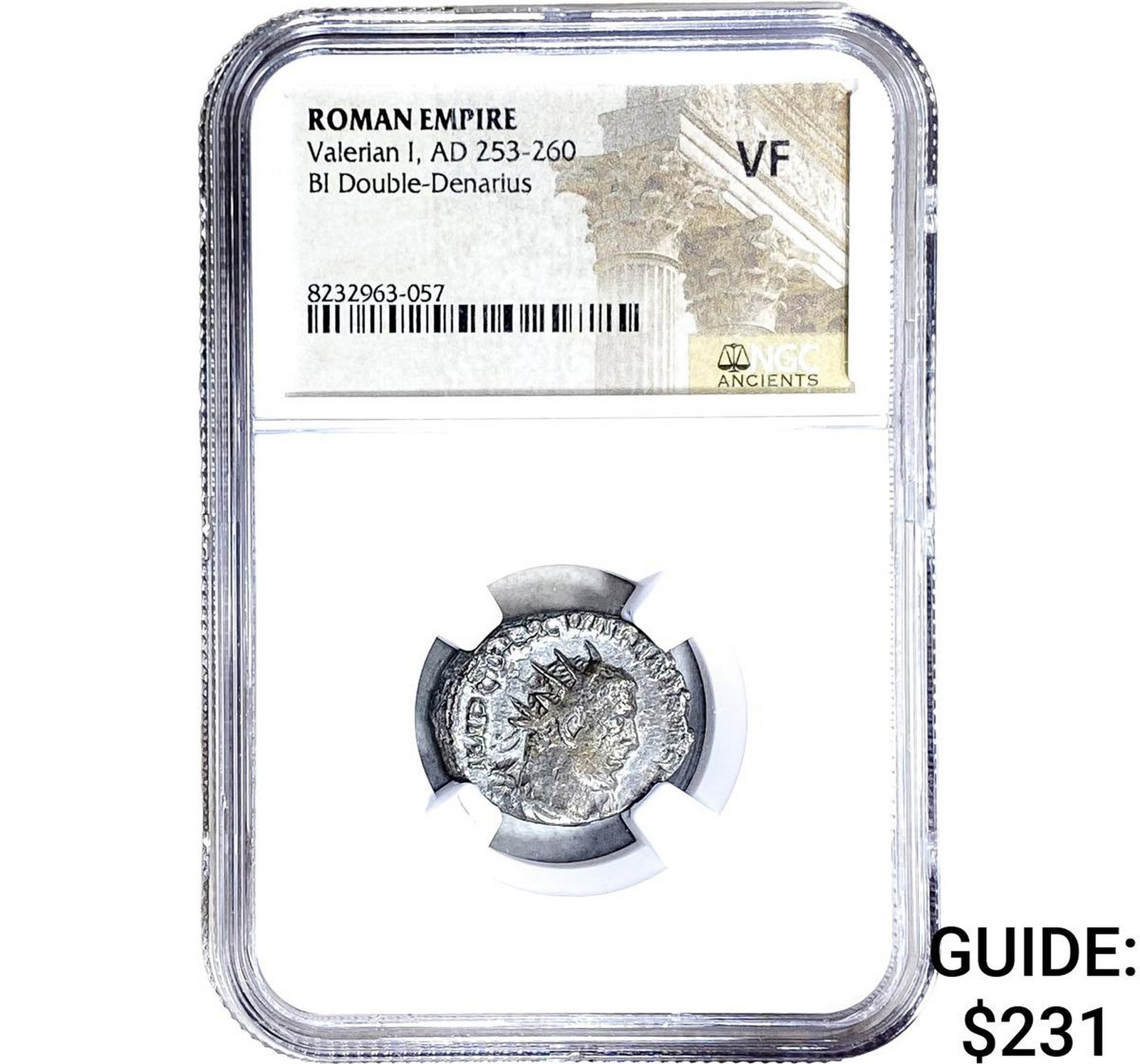 Roman Valerian I, AD 253-260 BI Dbl-Denarius NGC VF: Roman Valerian I, AD 253-260 BI Dbl-Denarius NGC VF