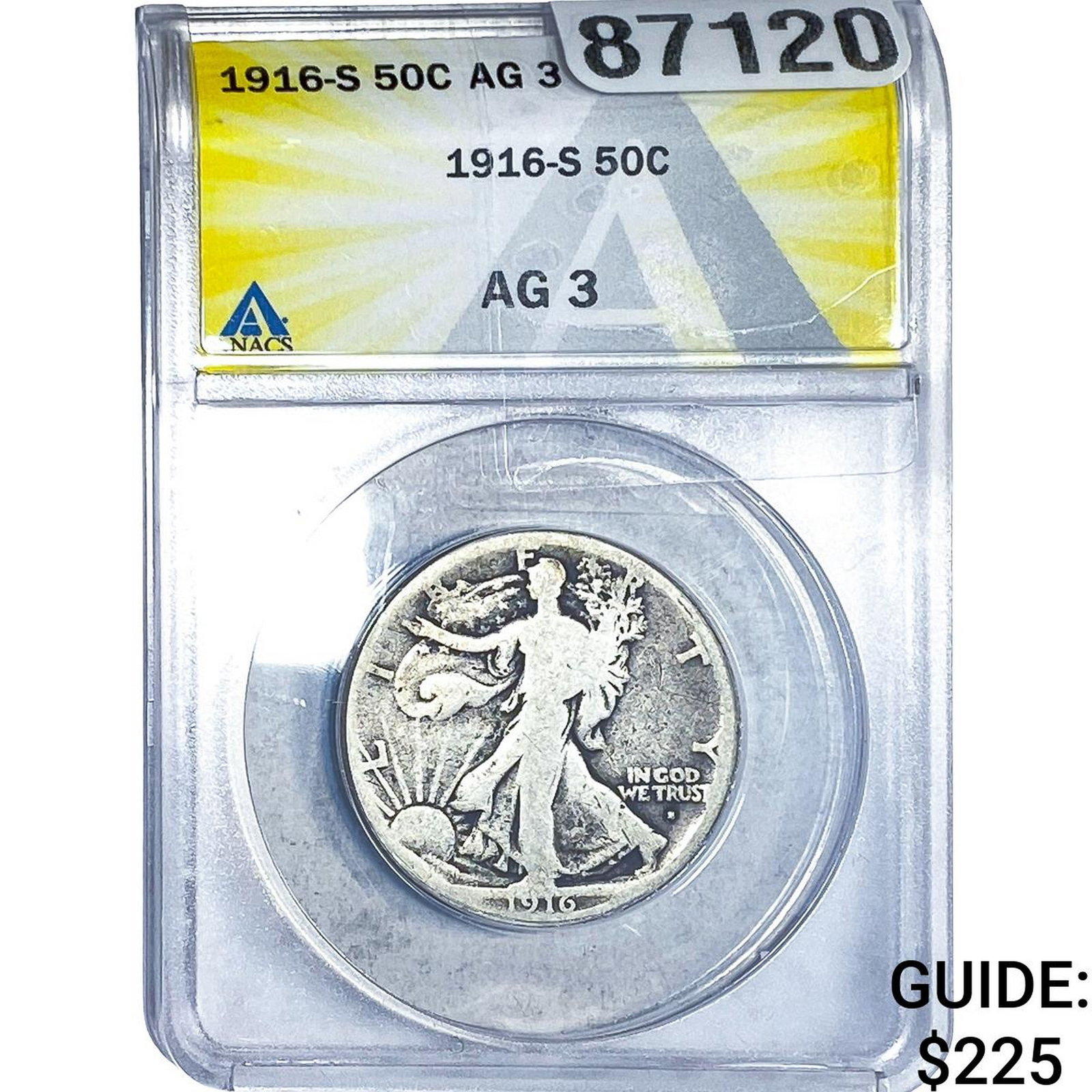 1916-S Walking Liberty Half Dollar ANACS AG3: 1916-S Walking Liberty Half Dollar ANACS AG3