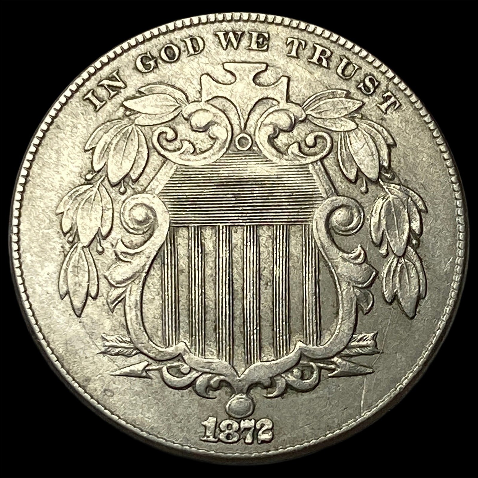 1872 Shield Nickel CLOSELY UNCIRCULATED: 1872 Shield Nickel CLOSELY UNCIRCULATED