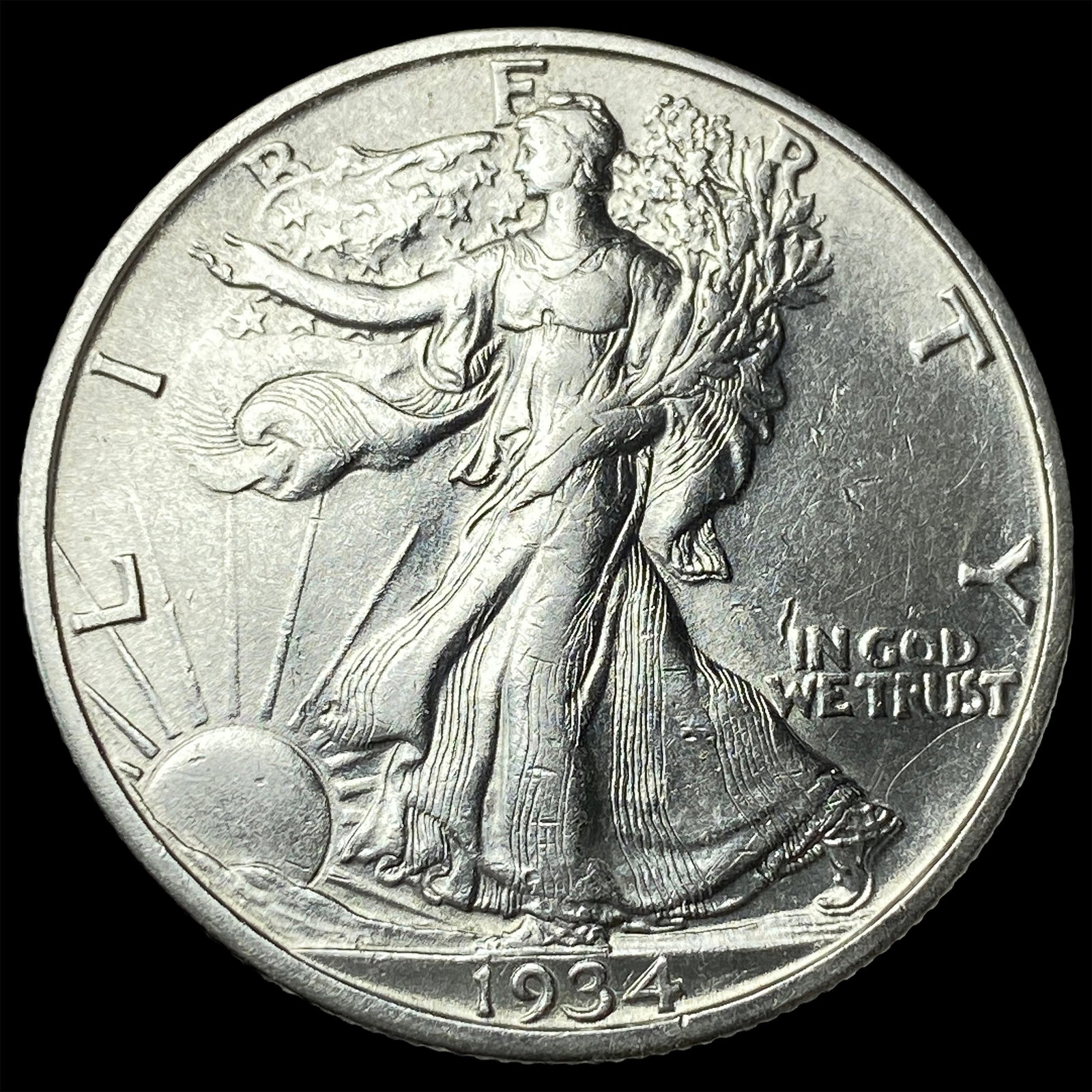 1934-S Silver Walking Liberty Half Dollar CLOSELY UNCIRCULATED: 1934-S Silver Walking Liberty Half Dollar CLOSELY UNCIRCULATED