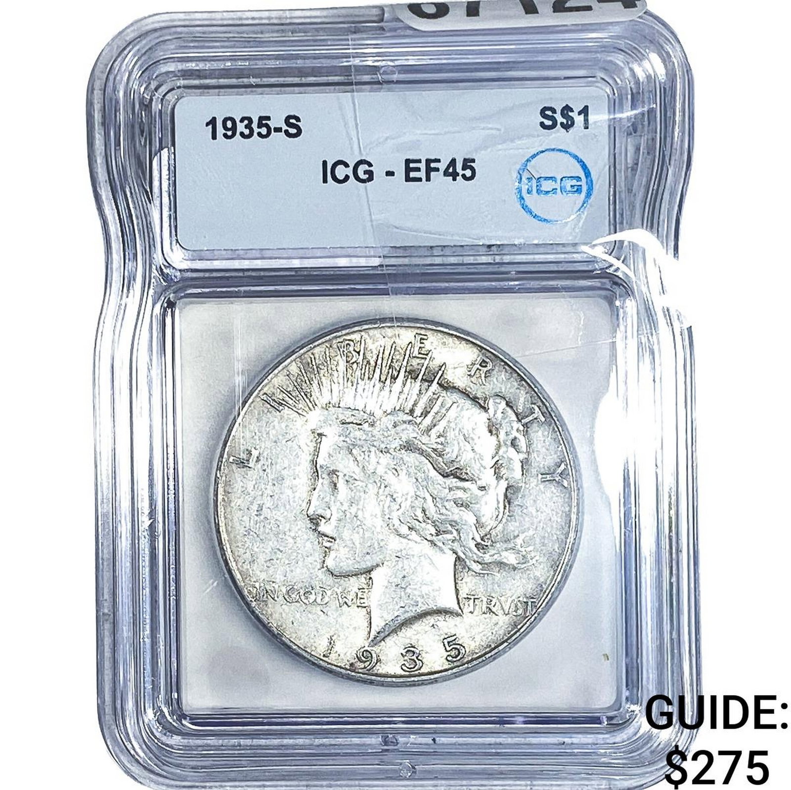 1935-S Silver Peace Dollar ICG EF45: 1935-S Silver Peace Dollar ICG EF45