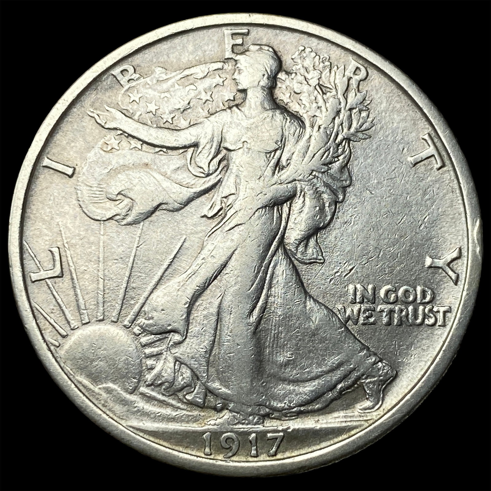 1917-S Silver Walking Liberty Half Dollar NEARLY UNCIRCULATED: 1917-S Silver Walking Liberty Half Dollar NEARLY UNCIRCULATED