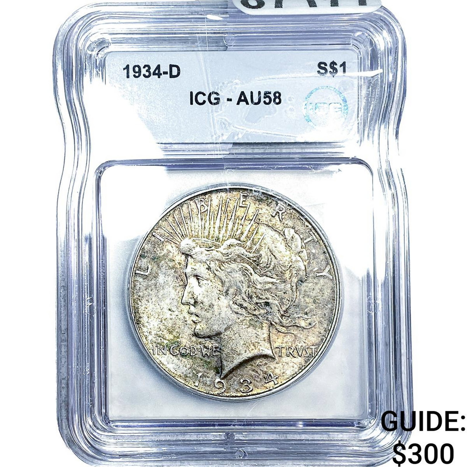 1934-D Silver Peace Dollar ICG AU58: 1934-D Silver Peace Dollar ICG AU58