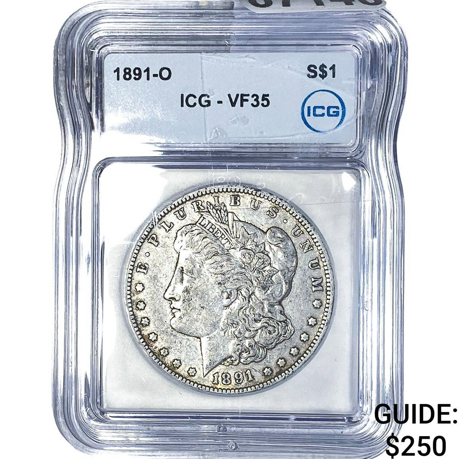 1891-O Morgan Silver Dollar ICG VF35: 1891-O Morgan Silver Dollar ICG VF35