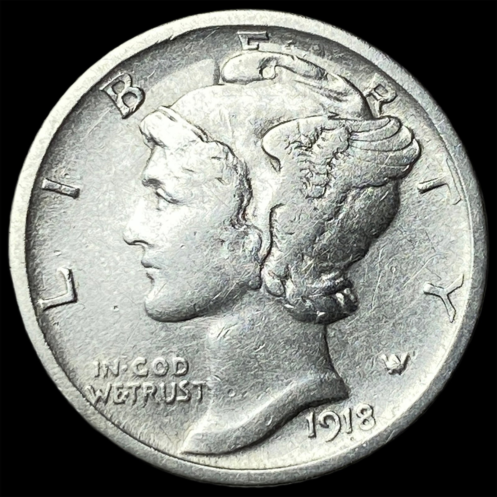 1918-S Silver Mercury Dime NEARLY UNCIRCULATED: 1918-S Silver Mercury Dime NEARLY UNCIRCULATED