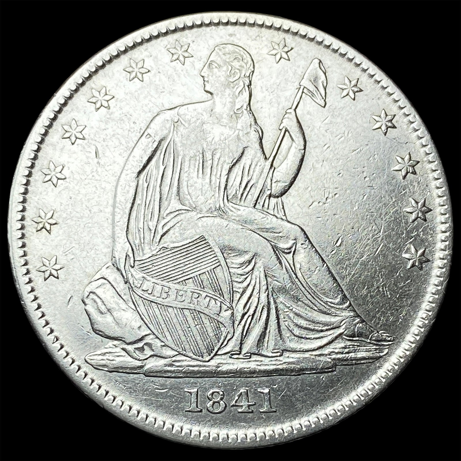 1841-O Silver Seated Liberty Half Dollar CLOSELY UNCIRCULATED: 1841-O Silver Seated Liberty Half Dollar CLOSELY UNCIRCULATED