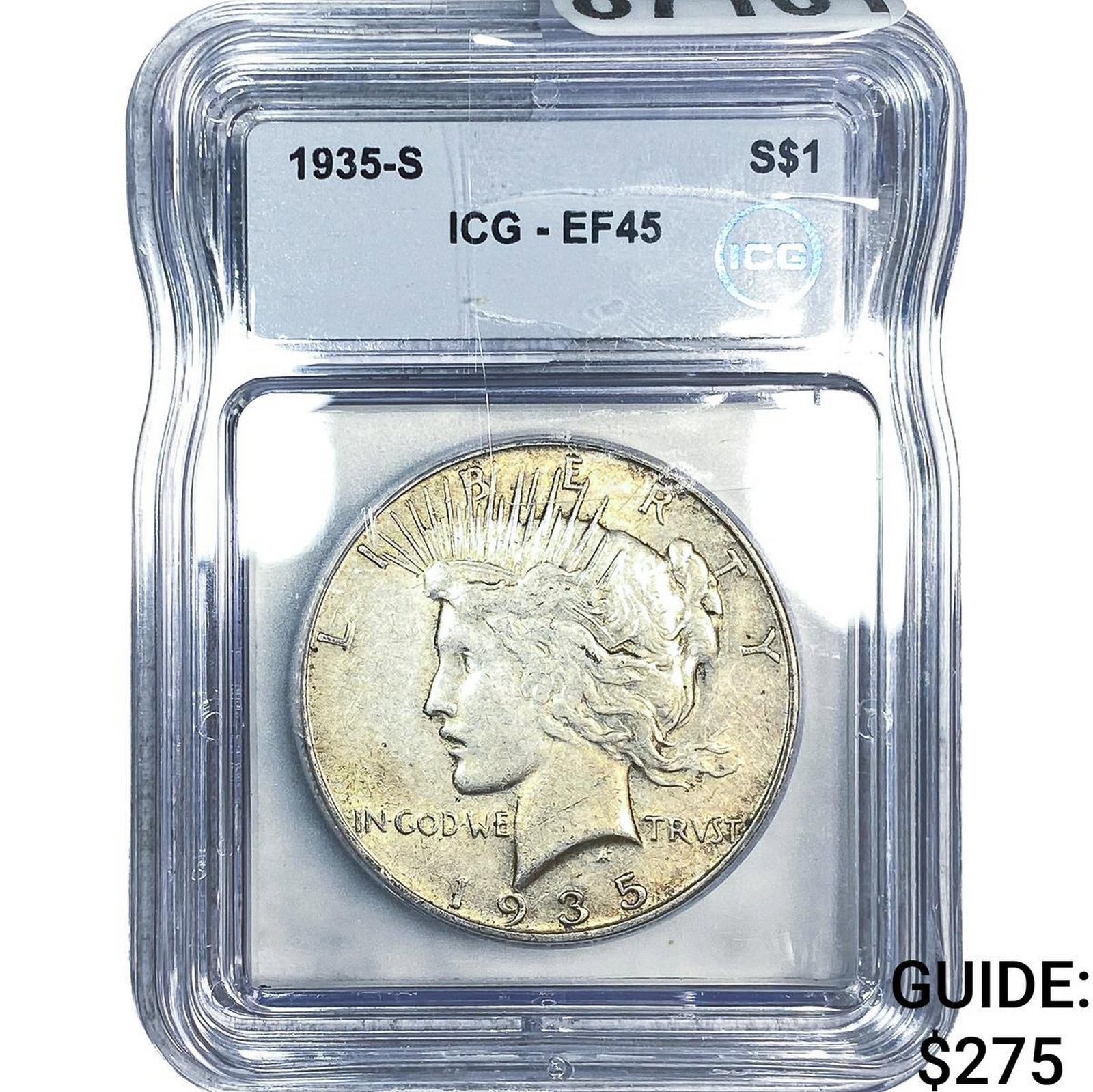 1935-S Silver Peace Dollar ICG EF45: 1935-S Silver Peace Dollar ICG EF45