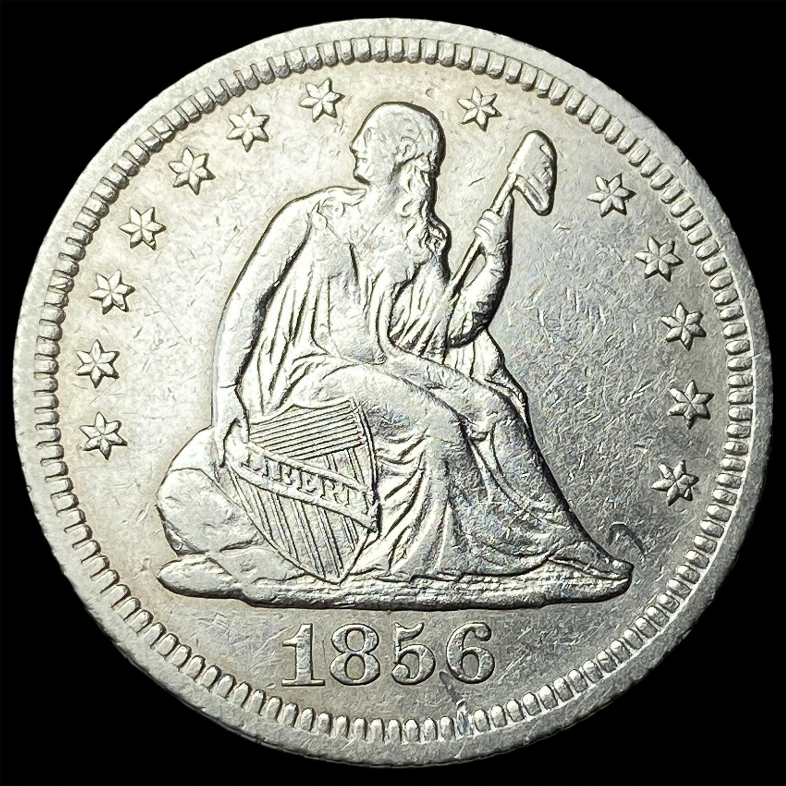 1856-O Silver Seated Liberty Quarter CLOSELY UNCIRCULATED: 1856-O Silver Seated Liberty Quarter CLOSELY UNCIRCULATED