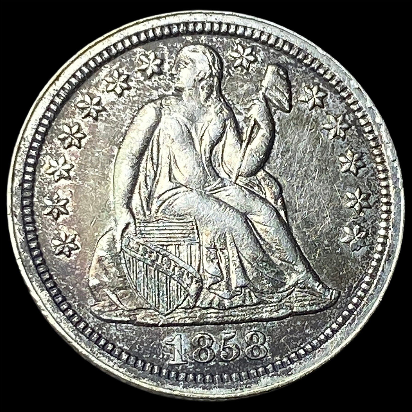 1858 Seated Liberty Dime CHOICE AU: 1858 Seated Liberty Dime CHOICE AU