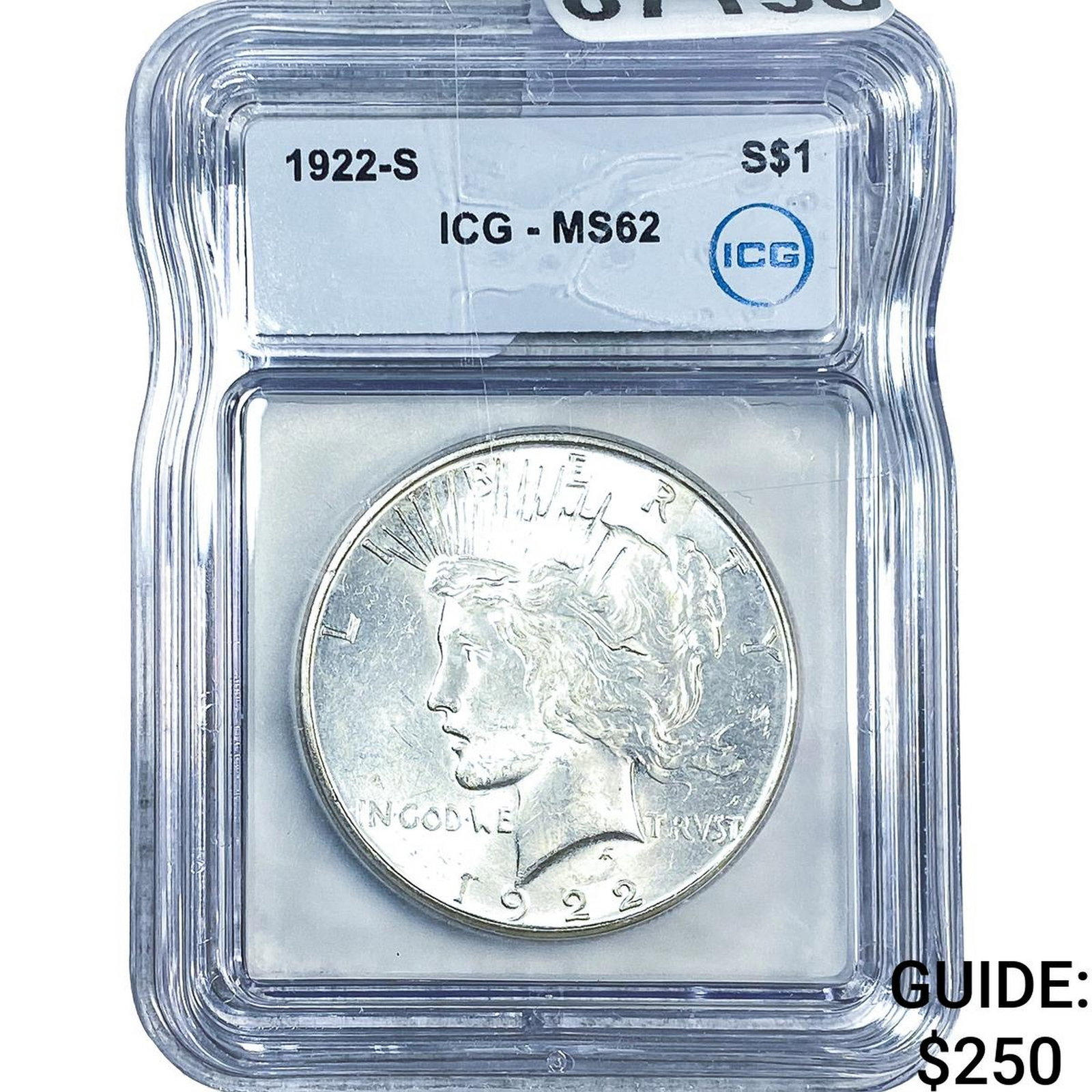 1922-S Silver Peace Dollar ICG MS62: 1922-S Silver Peace Dollar ICG MS62