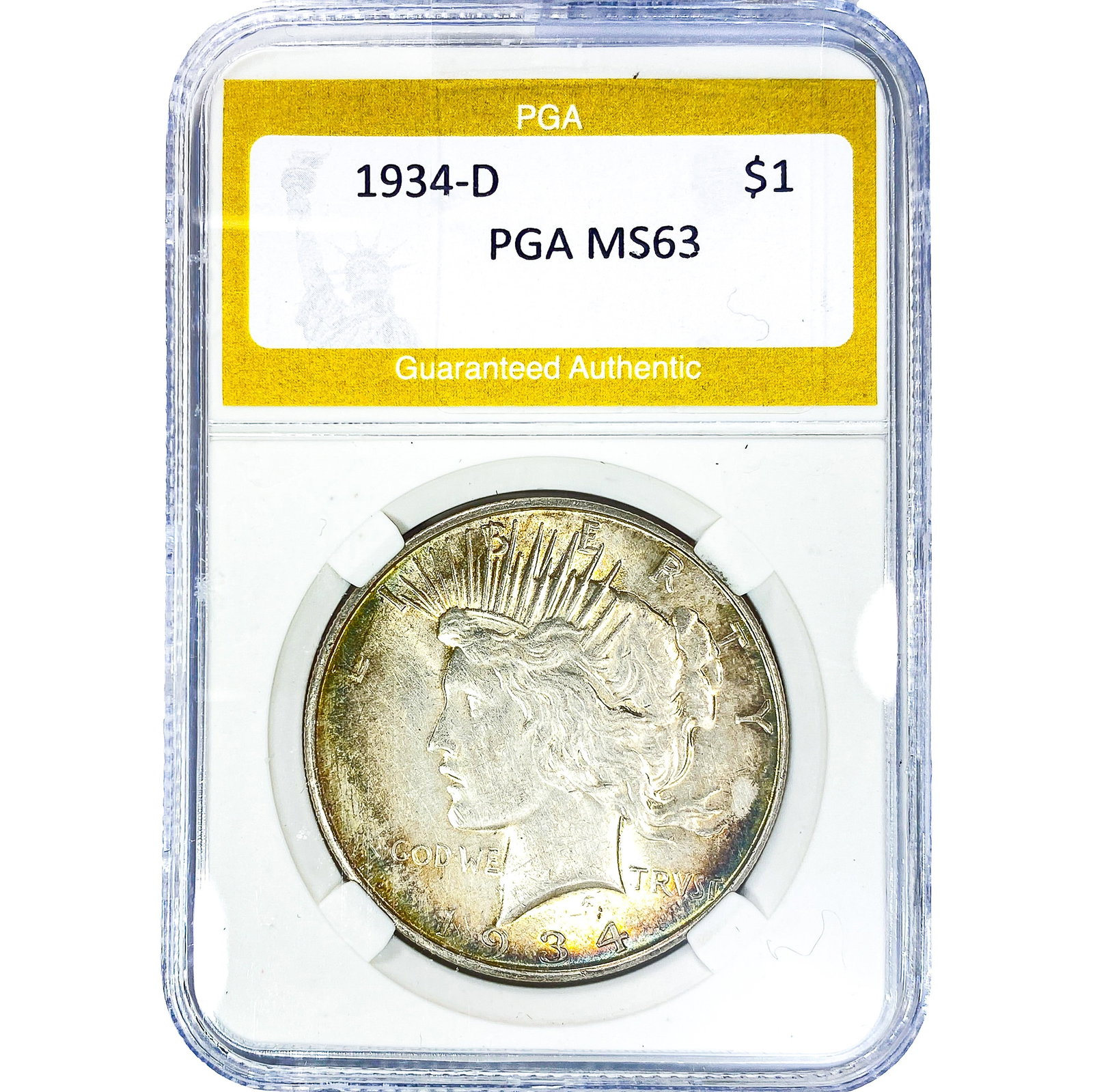 1934-D Silver Peace Dollar PGA MS63: 1934-D Silver Peace Dollar PGA MS63