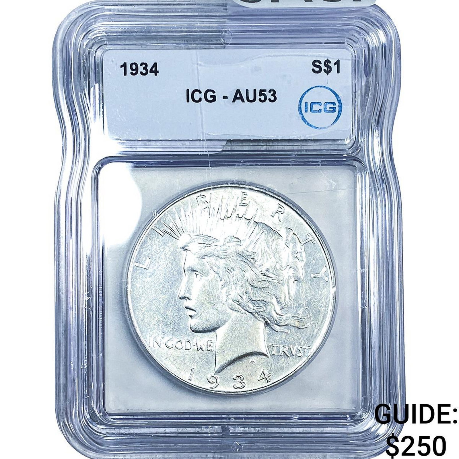 1934 Silver Peace Dollar ICG AU53: 1934 Silver Peace Dollar ICG AU53