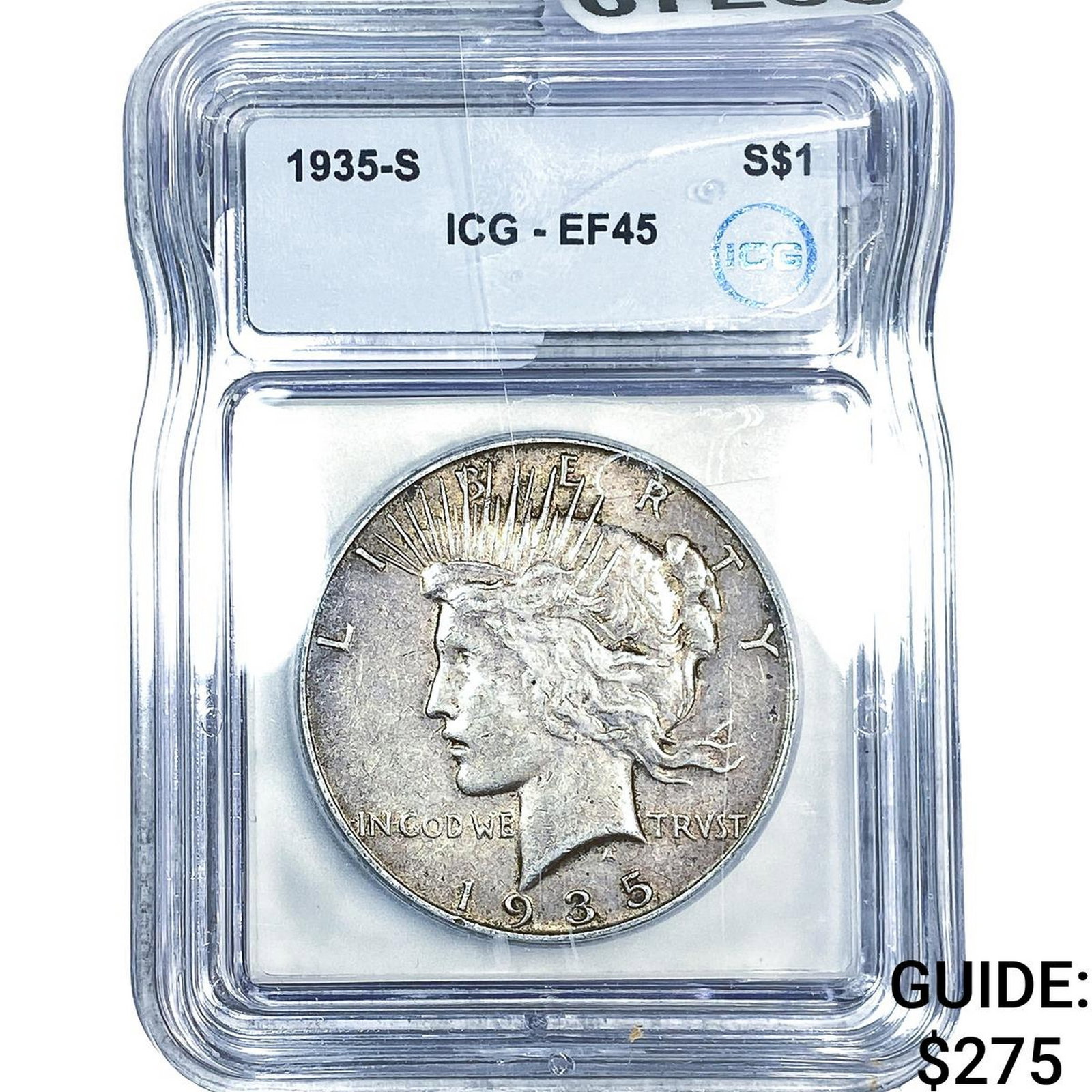 1935-S Silver Peace Dollar ICG EF45: 1935-S Silver Peace Dollar ICG EF45