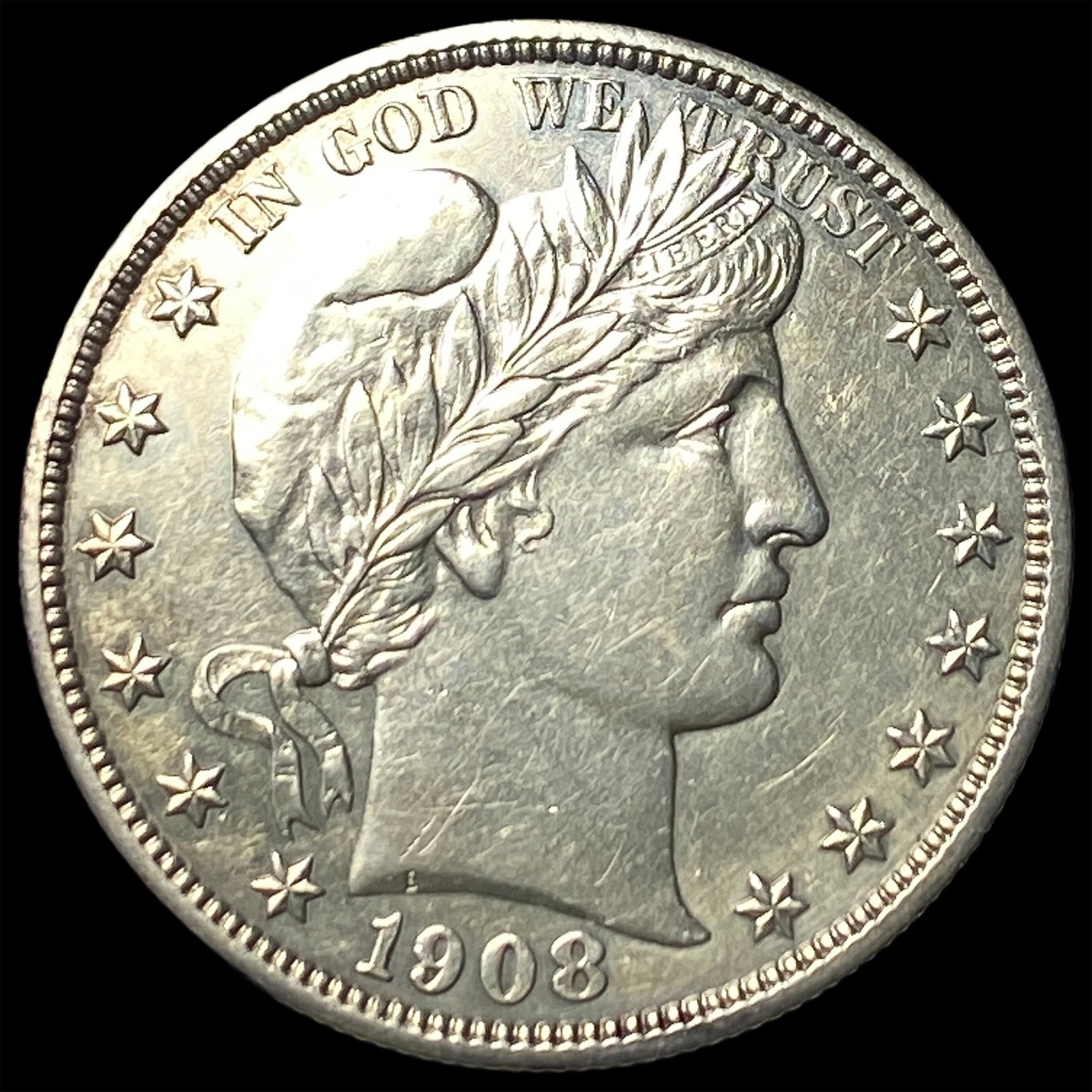 1908 Silver Barber Half Dollar CLOSELY UNCIRCULATED: 1908 Silver Barber Half Dollar CLOSELY UNCIRCULATED