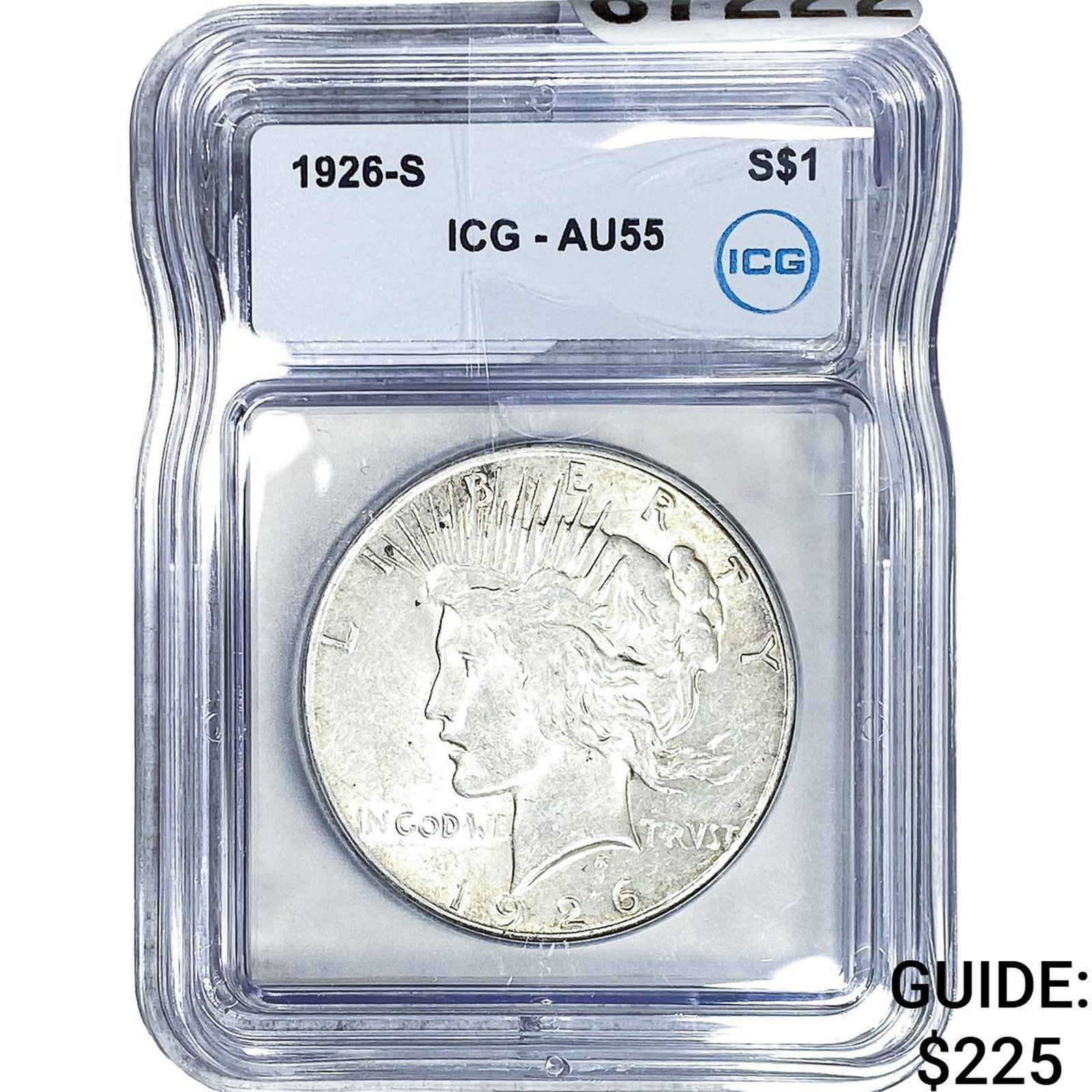 1926-S Silver Peace Dollar ICG AU55: 1926-S Silver Peace Dollar ICG AU55