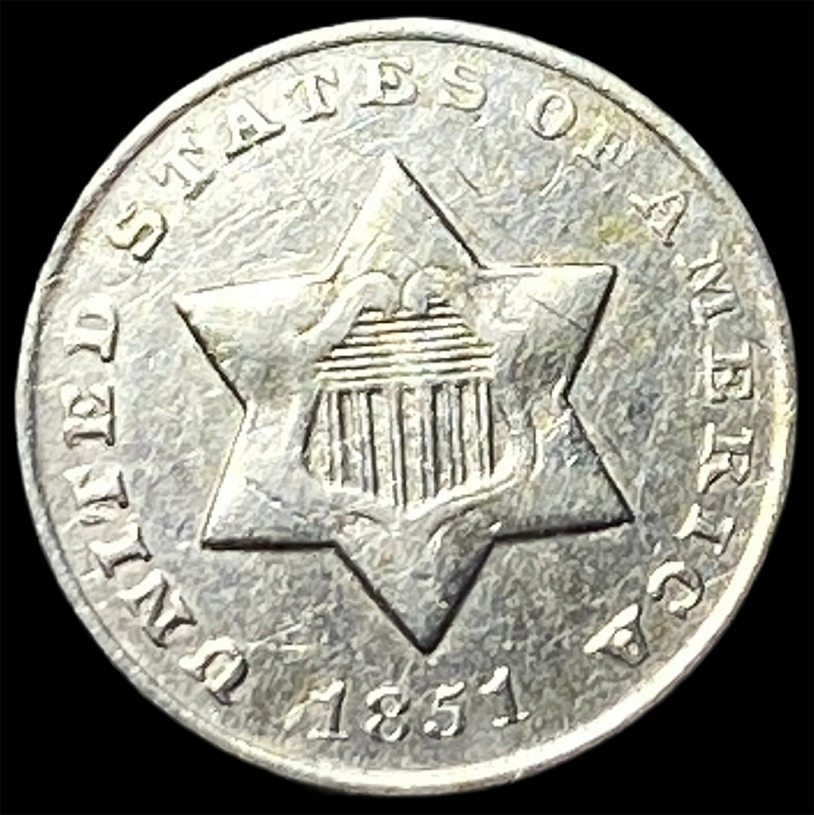 1851-O Silver Three-Cent Piece NEARLY UNCIRCULATED (1 of 2)