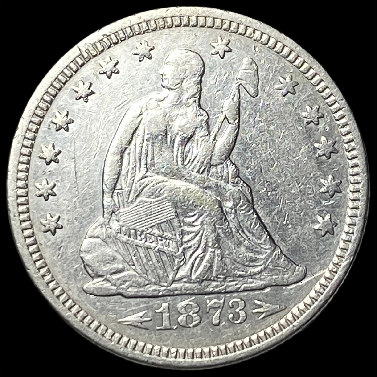 1873 Arrows Seated Liberty Quarter CLOSELY UNCIRCULATED: 1873 Arrows Seated Liberty Quarter CLOSELY UNCIRCULATED