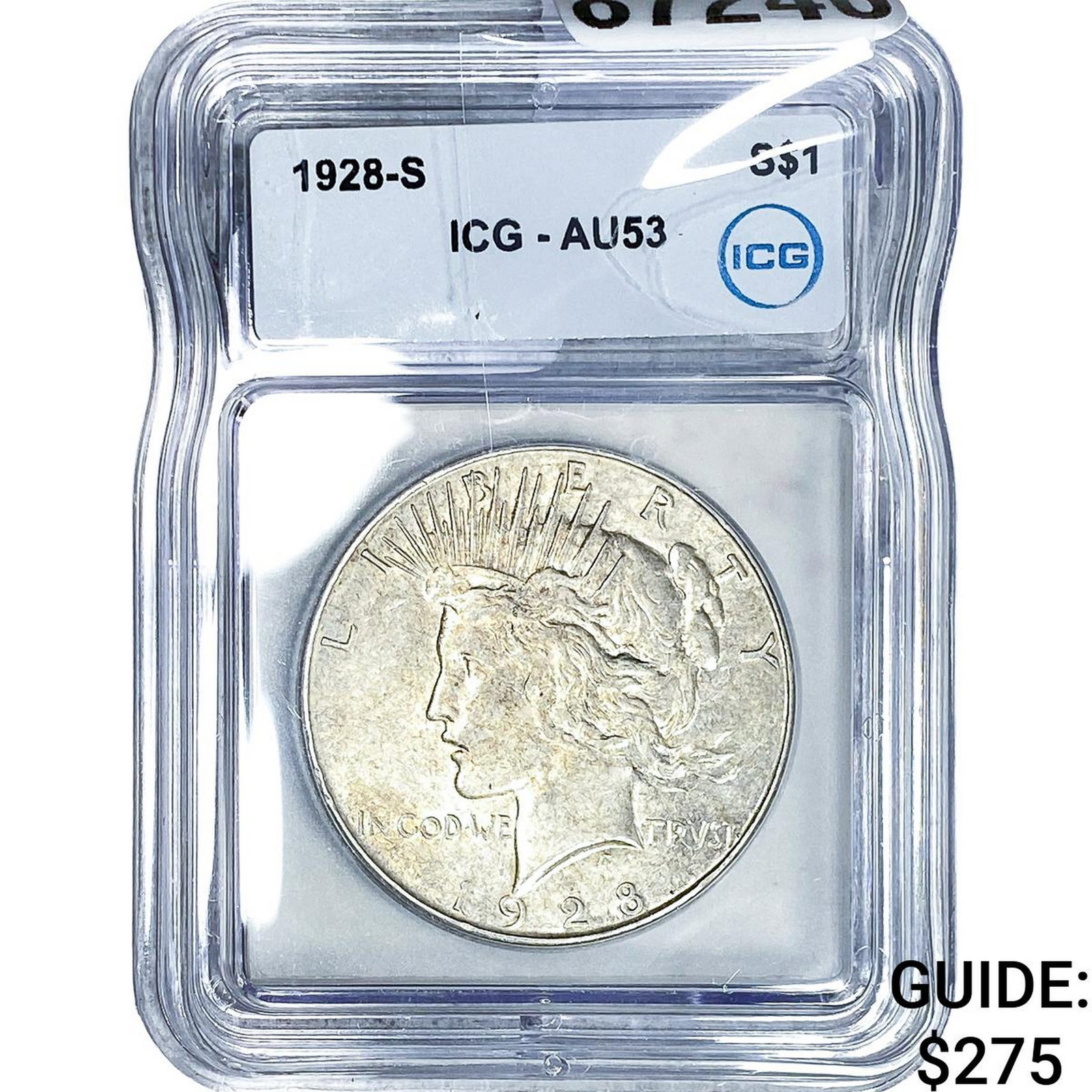 1928-S Silver Peace Dollar ICG AU53: 1928-S Silver Peace Dollar ICG AU53
