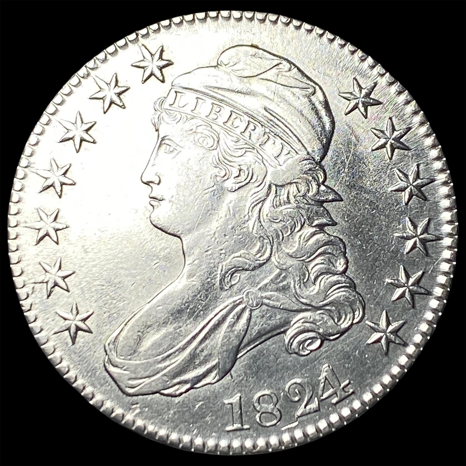 1824 Capped Bust Half Dollar CLOSELY UNCIRCULATED: 1824 Capped Bust Half Dollar CLOSELY UNCIRCULATED