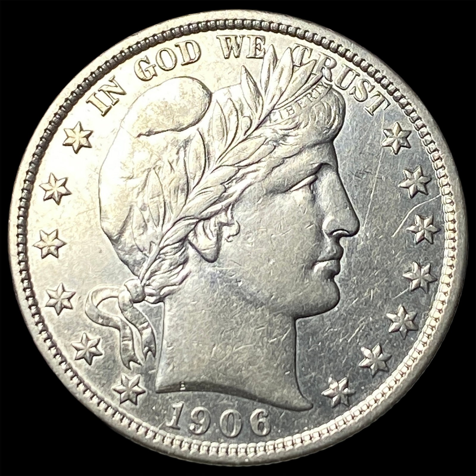 1906-D Silver Barber Half Dollar ABOUT UNCIRCULATED: 1906-D Silver Barber Half Dollar ABOUT UNCIRCULATED