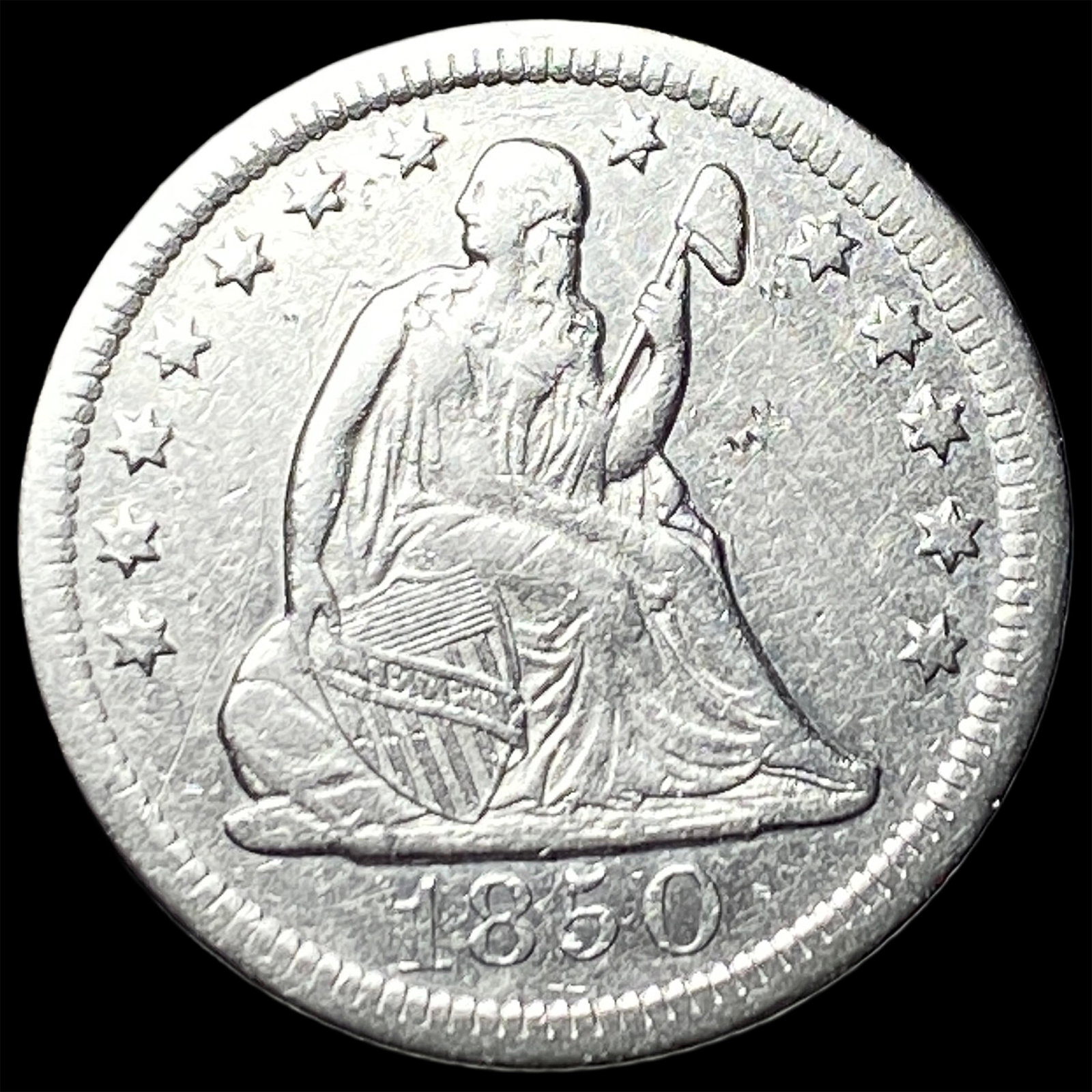 1850-O Silver Seated Liberty Quarter NEARLY UNCIRCULATED: 1850-O Silver Seated Liberty Quarter NEARLY UNCIRCULATED