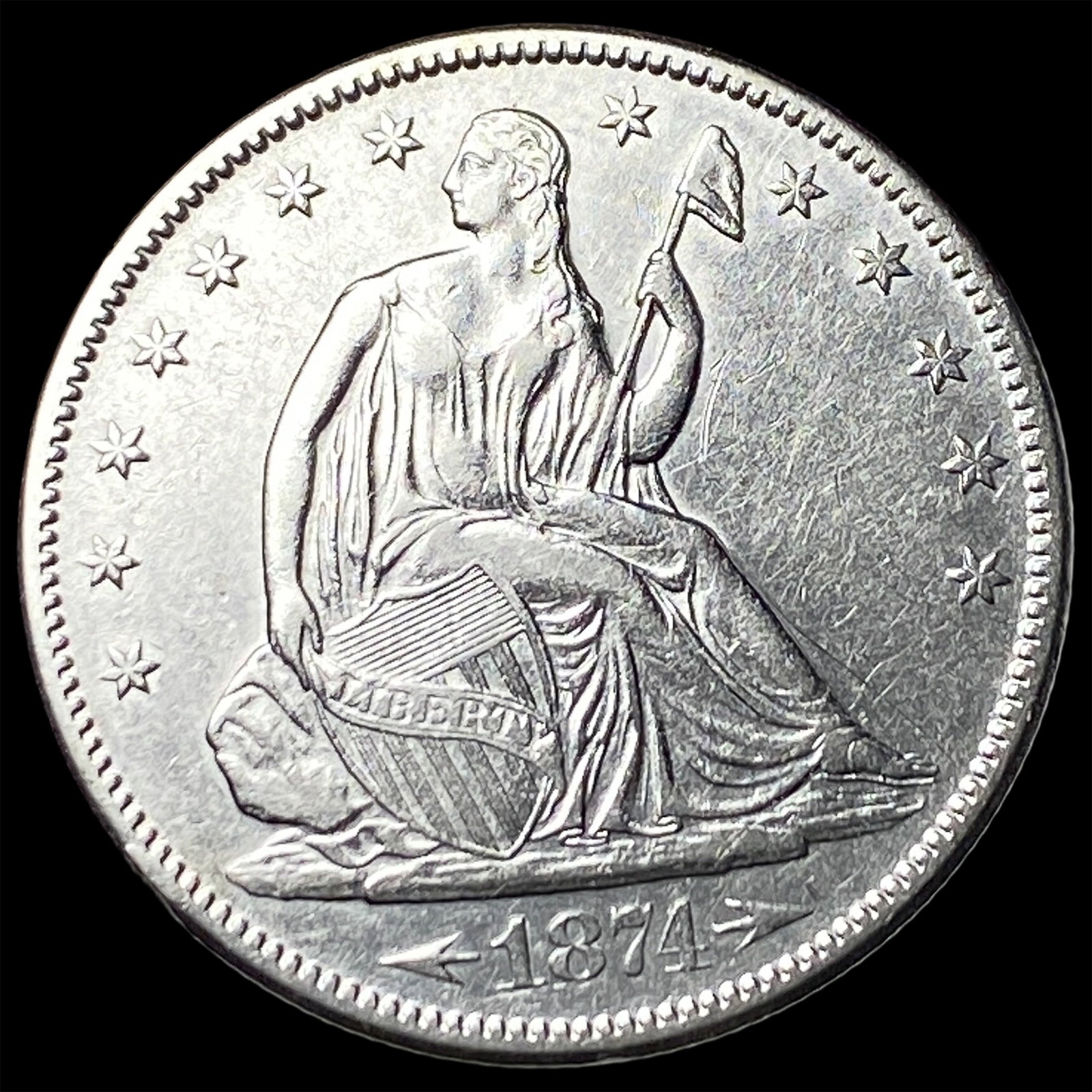 1874-S Arrows Seated Silver Half Dollar CLOSELY UNCIRCULATED: 1874-S Arrows Seated Silver Half Dollar CLOSELY UNCIRCULATED