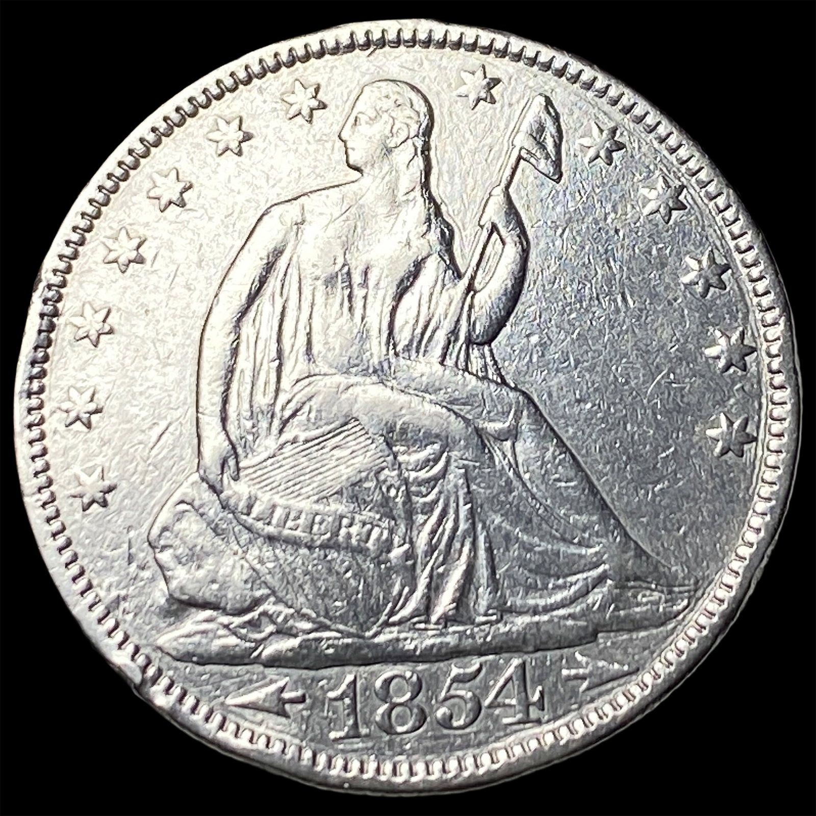 1854 Arrows Seated Liberty Half Dollar CLOSELY UNCIRCULATED: 1854 Arrows Seated Liberty Half Dollar CLOSELY UNCIRCULATED