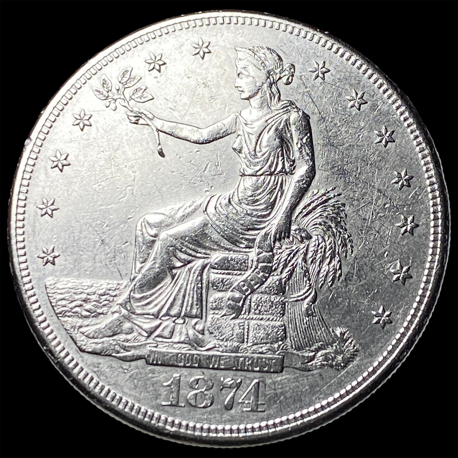 1874-S Silver Trade Dollar CLOSELY UNCIRCULATED: 1874-S Silver Trade Dollar CLOSELY UNCIRCULATED