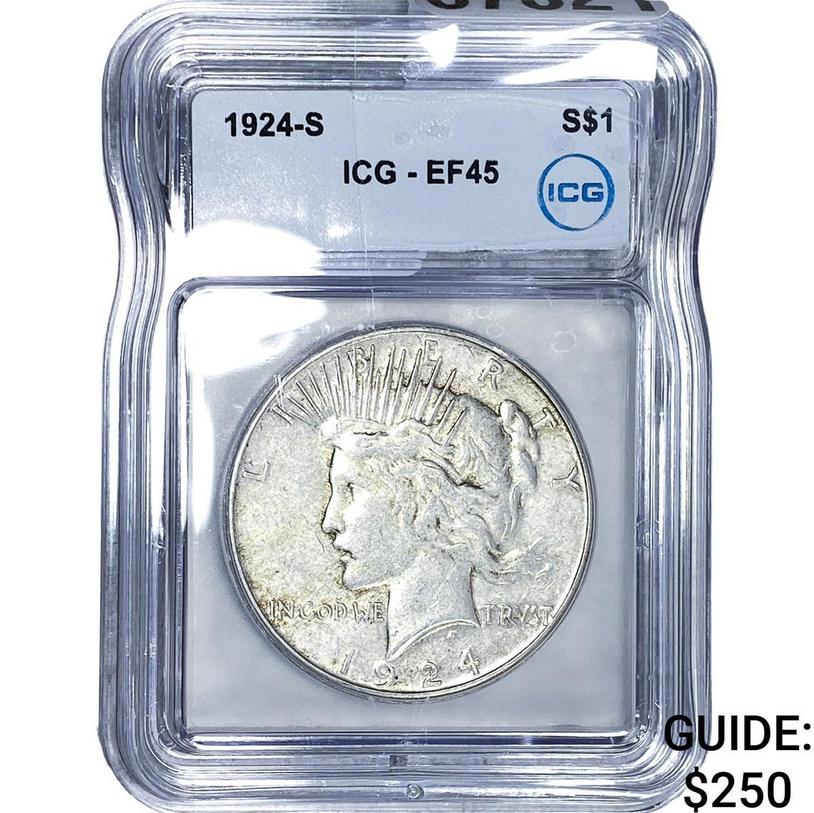 1924-S Silver Peace Dollar ICG EF45: 1924-S Silver Peace Dollar ICG EF45