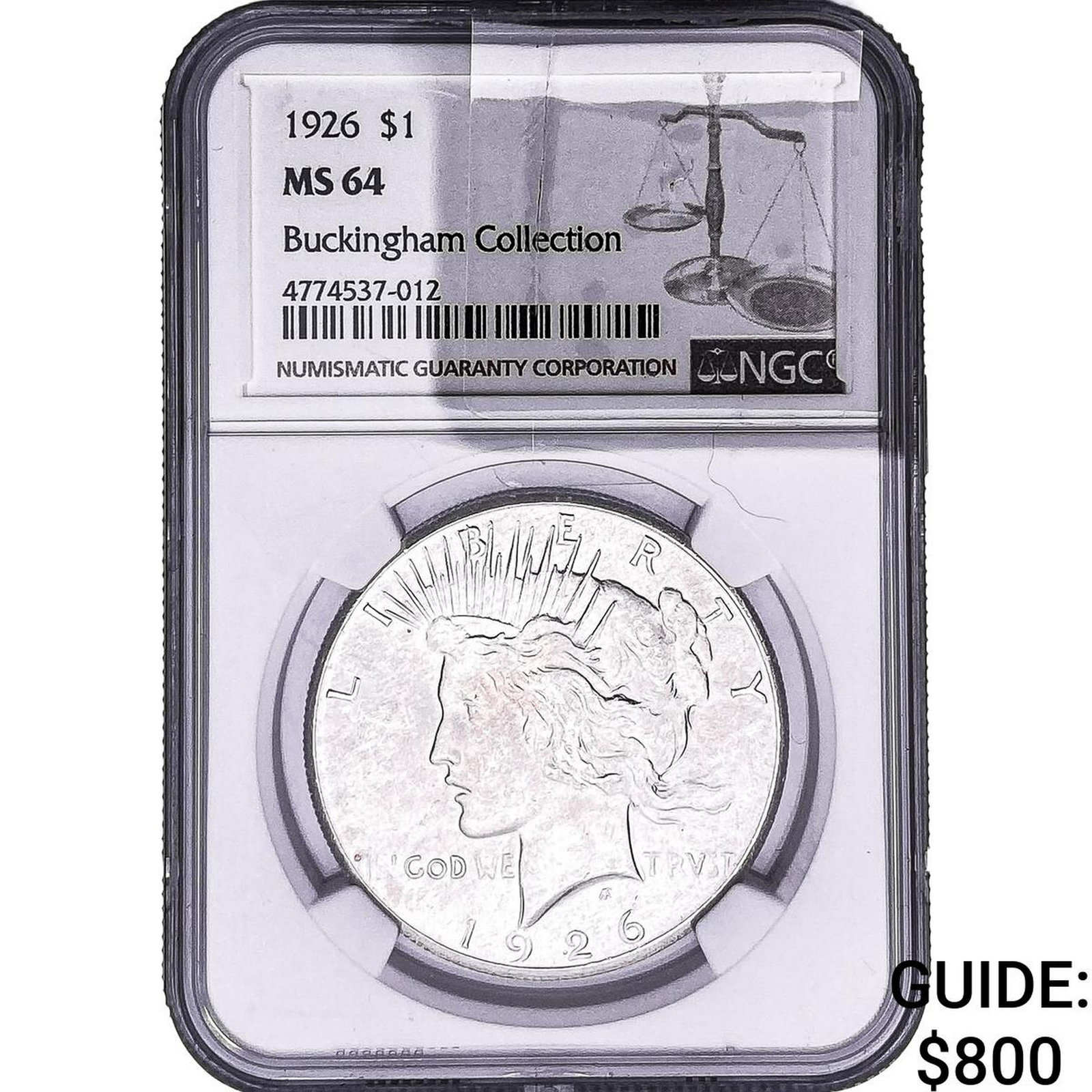 1926 Silver Peace Dollar NGC MS64 Buckinghan Coll.: 1926 Silver Peace Dollar NGC MS64 Buckinghan Coll.