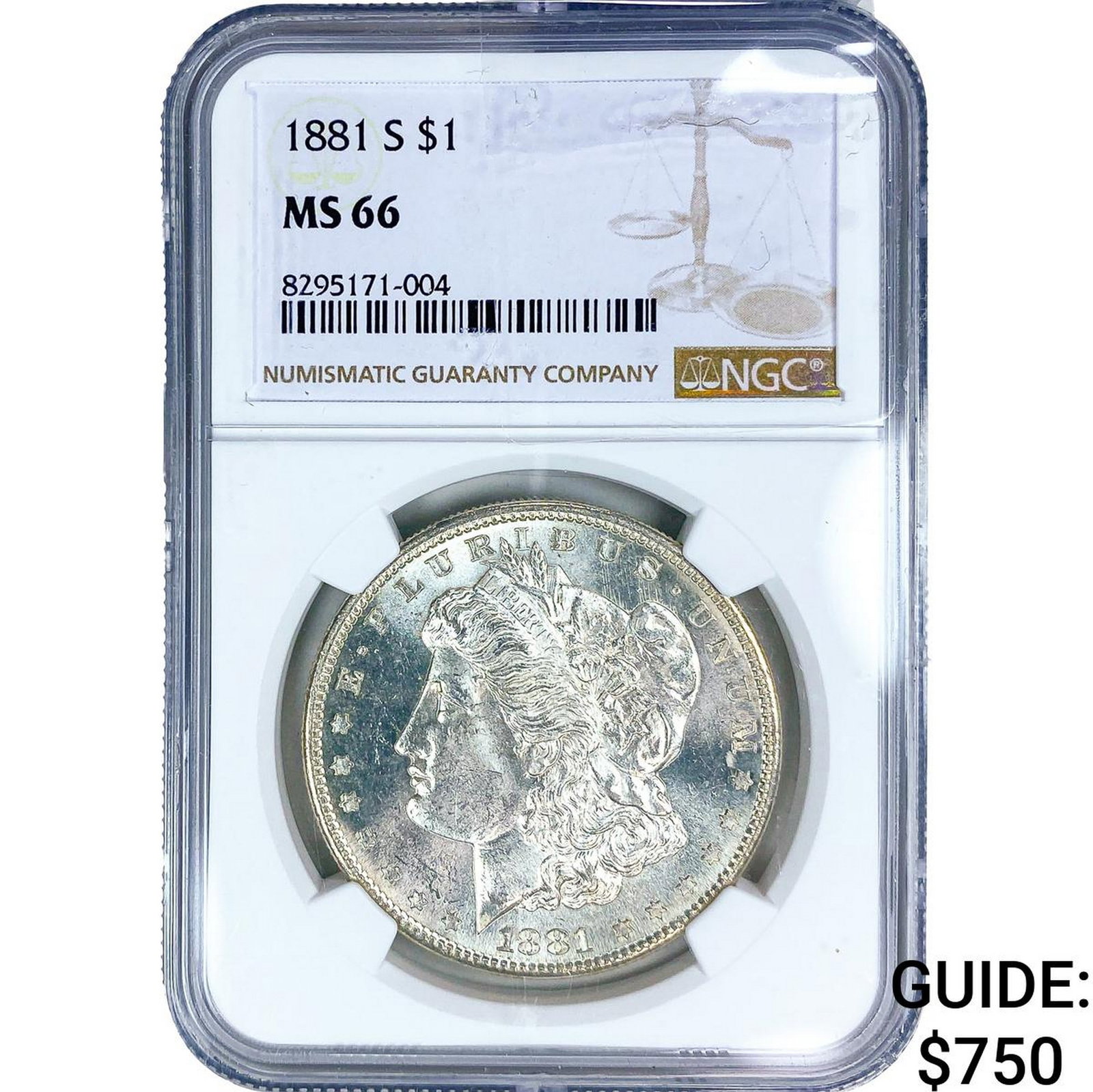 1881-S Morgan Silver Dollar NGC MS66: 1881-S Morgan Silver Dollar NGC MS66