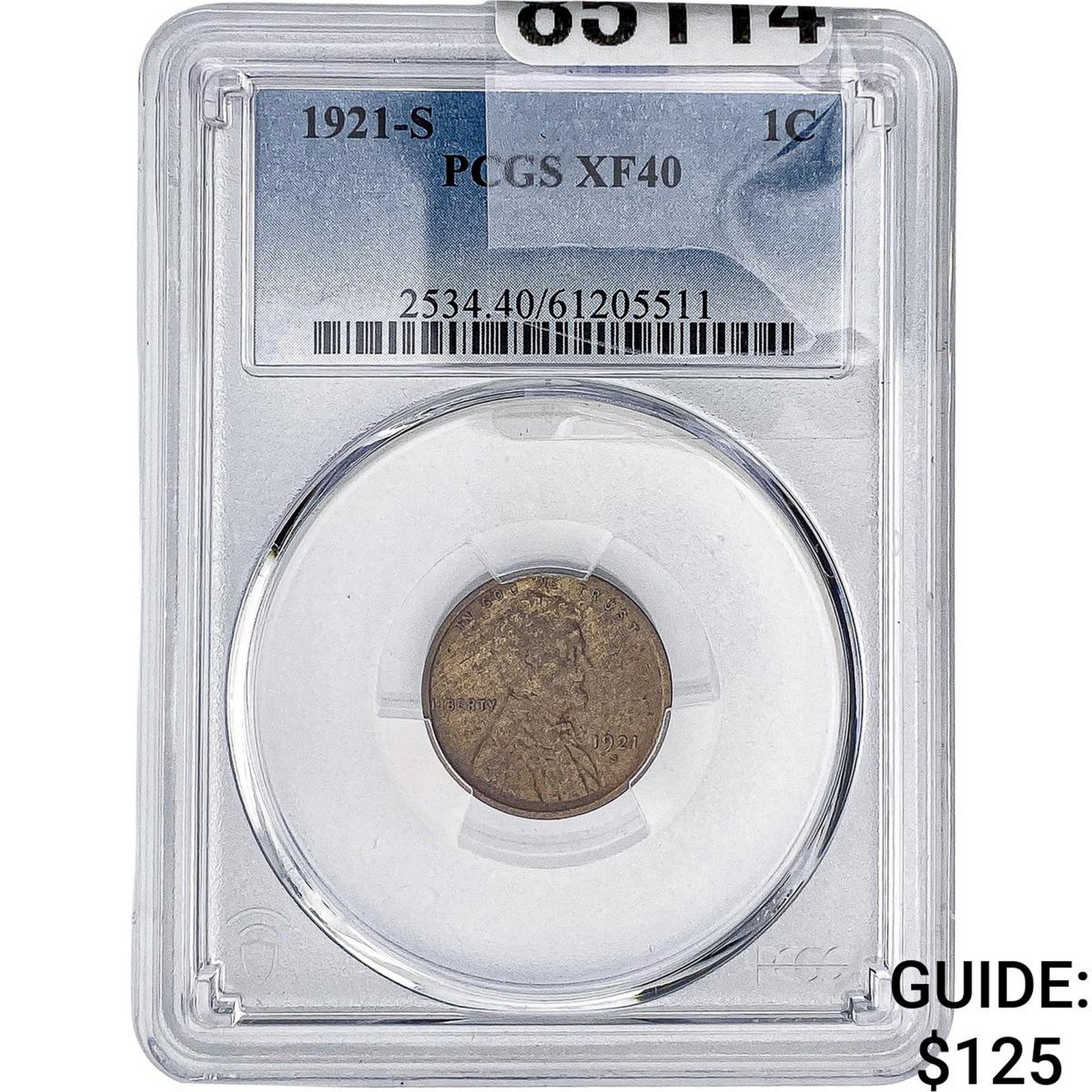 1921-S Wheat Cent PCGS XF40: 1921-S Wheat Cent PCGS XF40