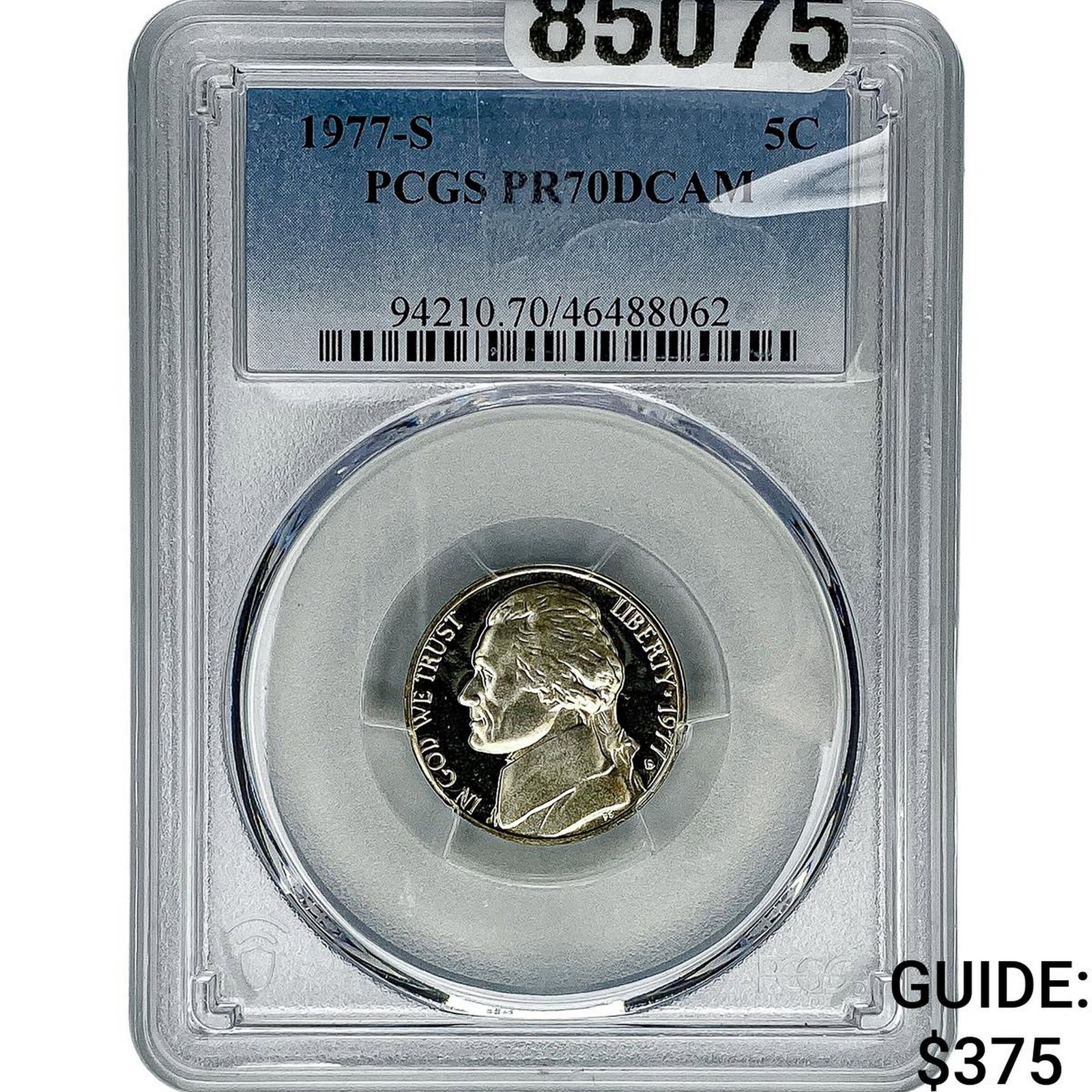 1977-S Jefferson Nickel PCGS PR70 DCAM: 1977-S Jefferson Nickel PCGS PR70 DCAM