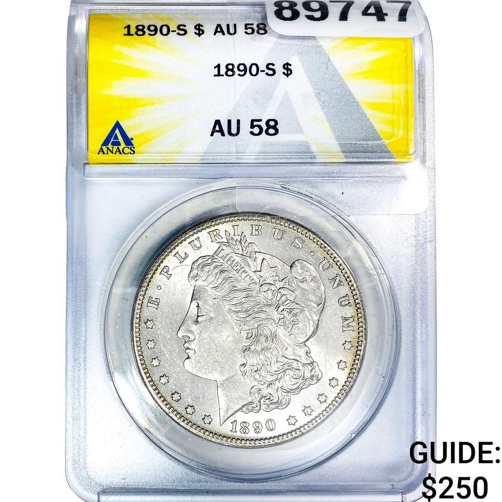 1890-S Morgan Silver Dollar ANACS AU58: 1890-S Morgan Silver Dollar ANACS AU58