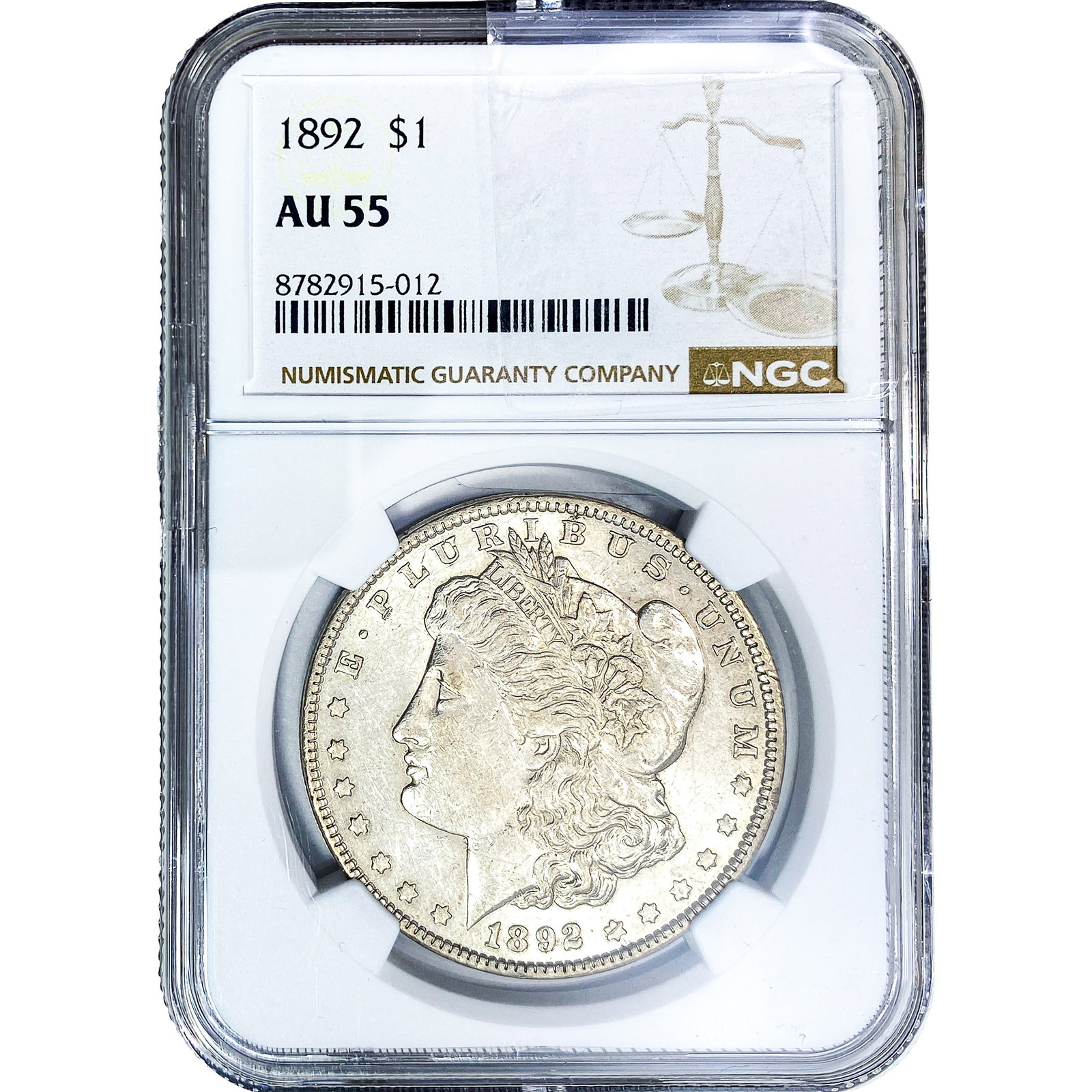 1892 Morgan Silver Dollar NGC AU55: 1892 Morgan Silver Dollar NGC AU55