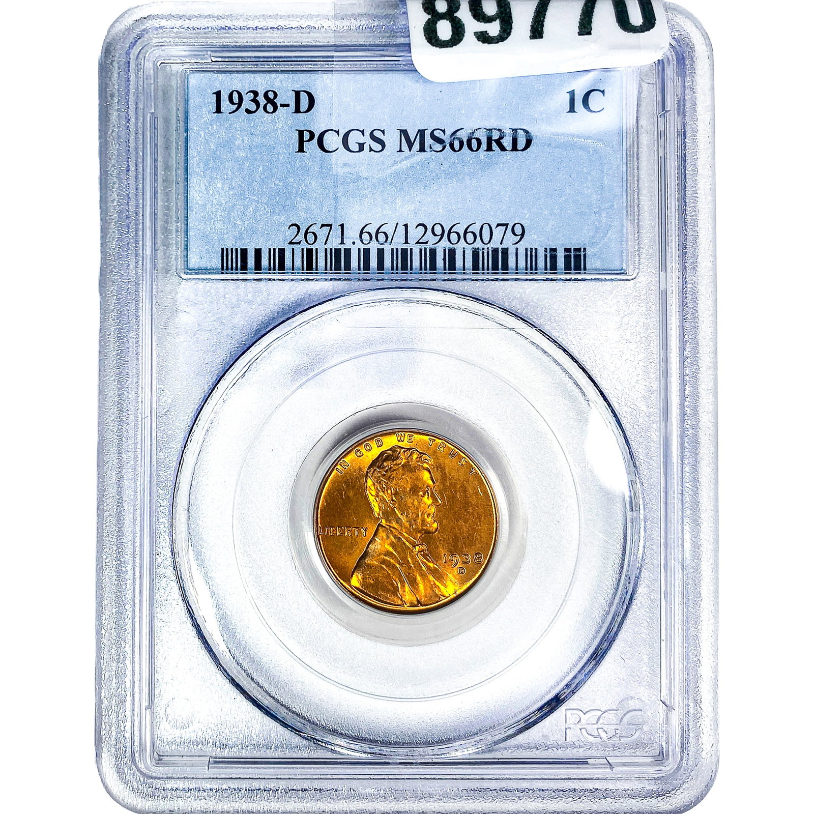 1938-D Wheat Cent PCGS MS66 RD: 1938-D Wheat Cent PCGS MS66 RD
