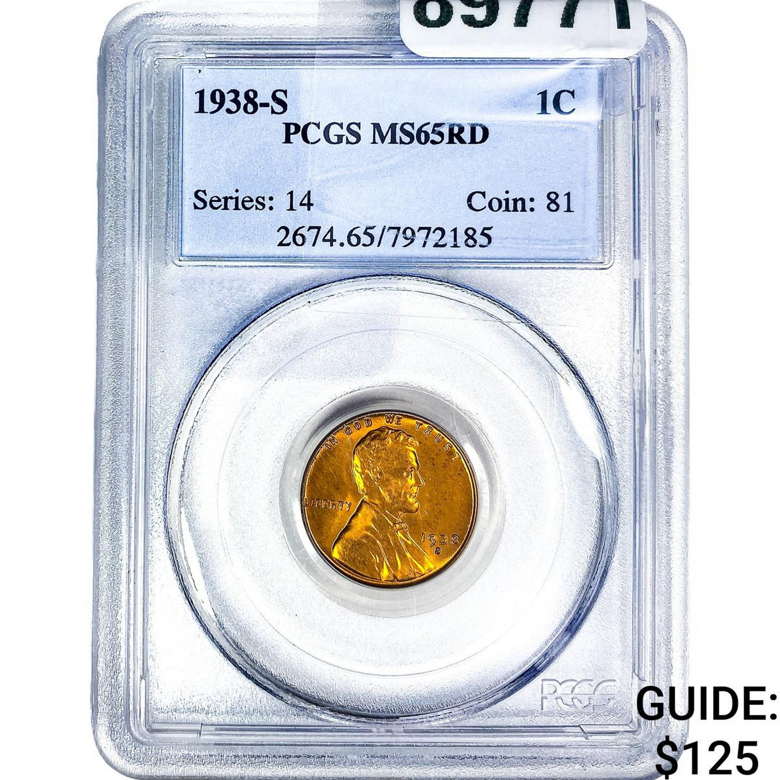 1938-S Wheat Cent PCGS MS65 RD: 1938-S Wheat Cent PCGS MS65 RD