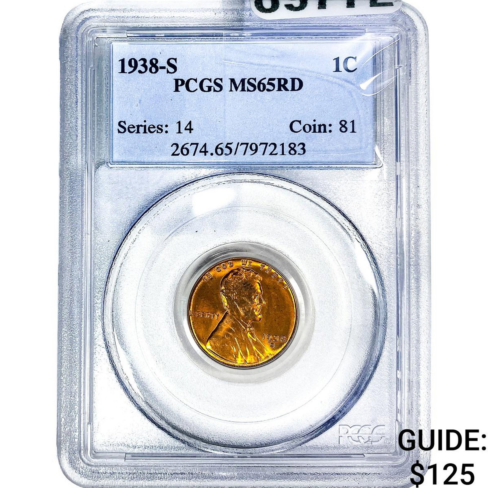 1938-S Wheat Cent PCGS MS65 RD: 1938-S Wheat Cent PCGS MS65 RD
